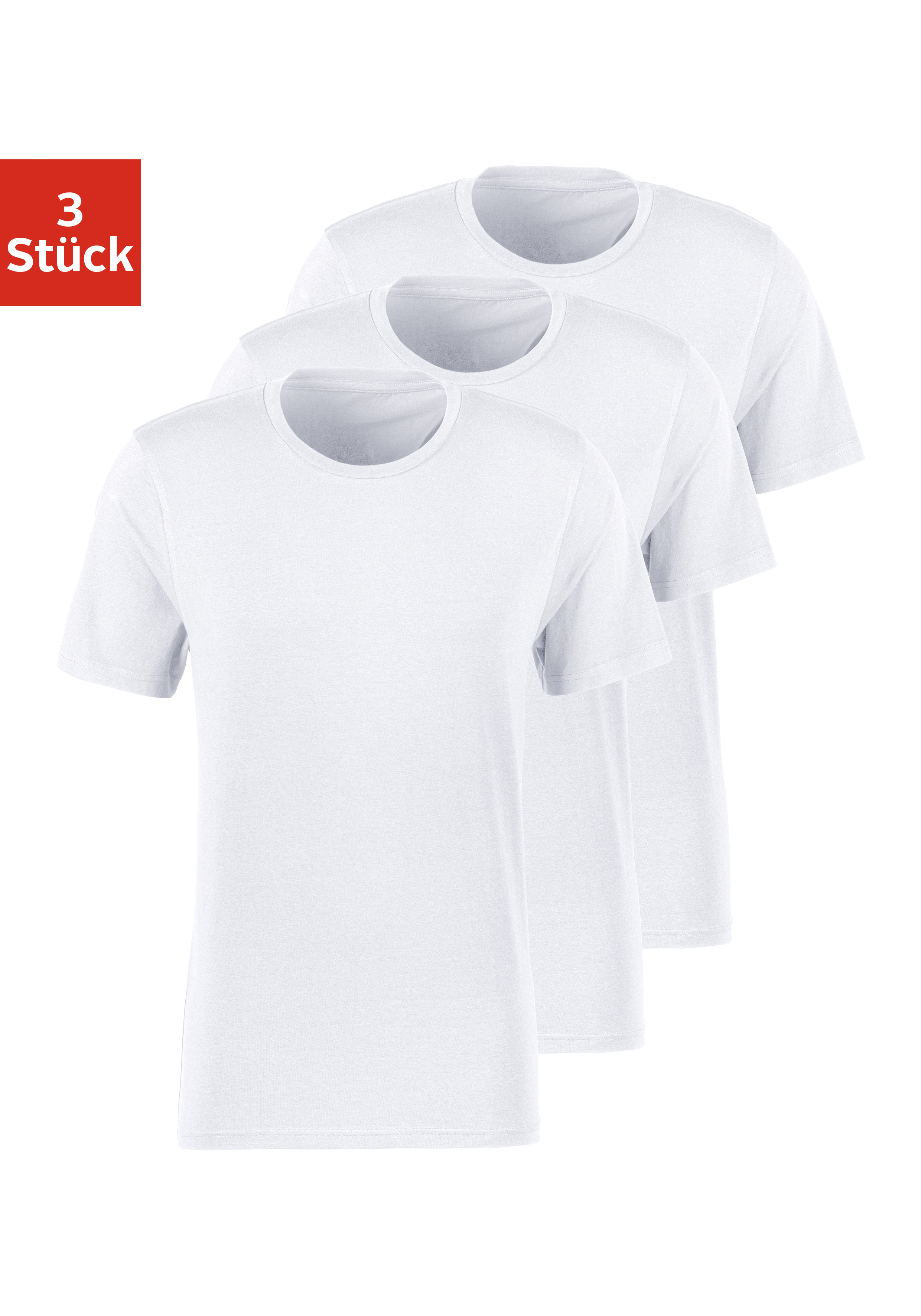 T-Shirt, (Packung, 3 tlg.), mit Rundhals-Ausschnitt
