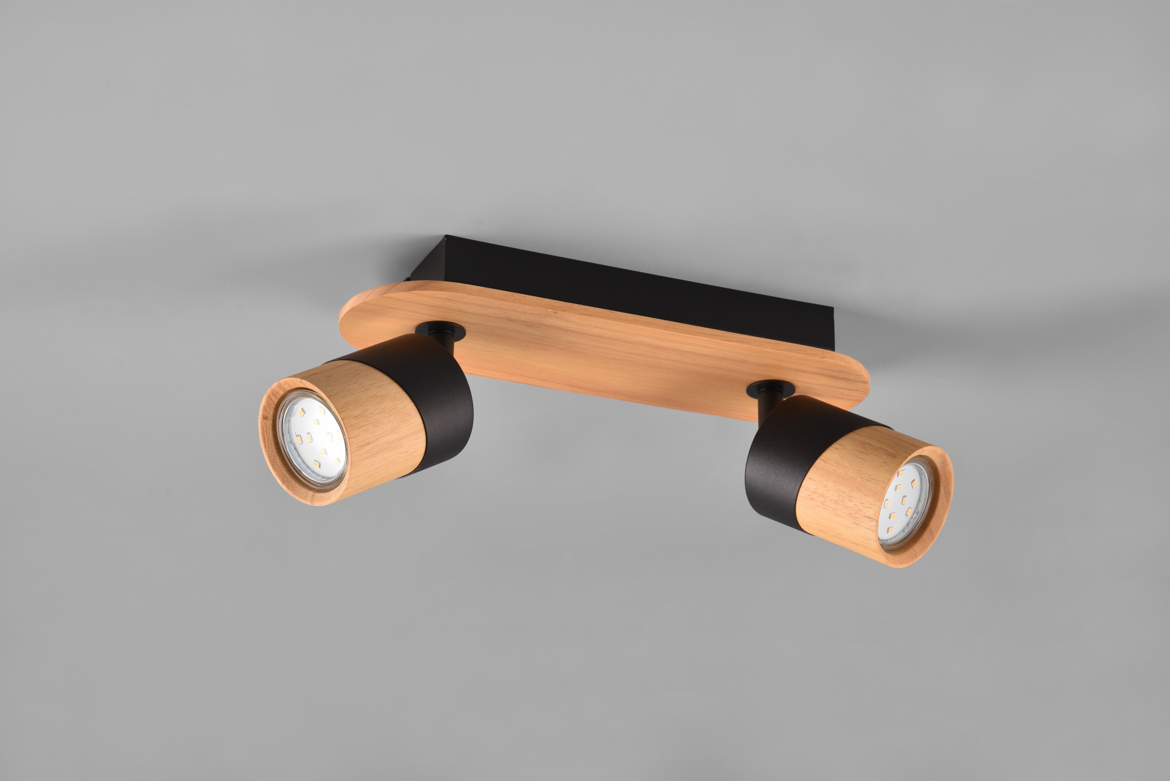 TRIO Leuchten Deckenstrahler »ARUNI, Spot 2-flammig Wandspot Deckenspot exkl 2x GU10 max 10W«, 2 flammig, Leuchtmittel GU10 | Leuchtmittel wechselbar, Deckenstrahler mit Materialmix Holz / Metall für Küche Flur Wohnzimmer
