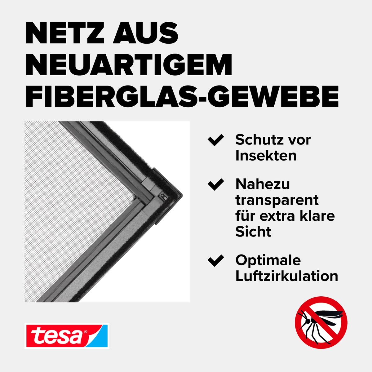 tesa Fliegengitter-Gewebe »Insect Stop Fliegengitter Ersatzrolle Fiberglas-Gewebe - 1.2 m x 2.5 m«, Mückennetz Fenster & Tür - Ersatz-Rolle