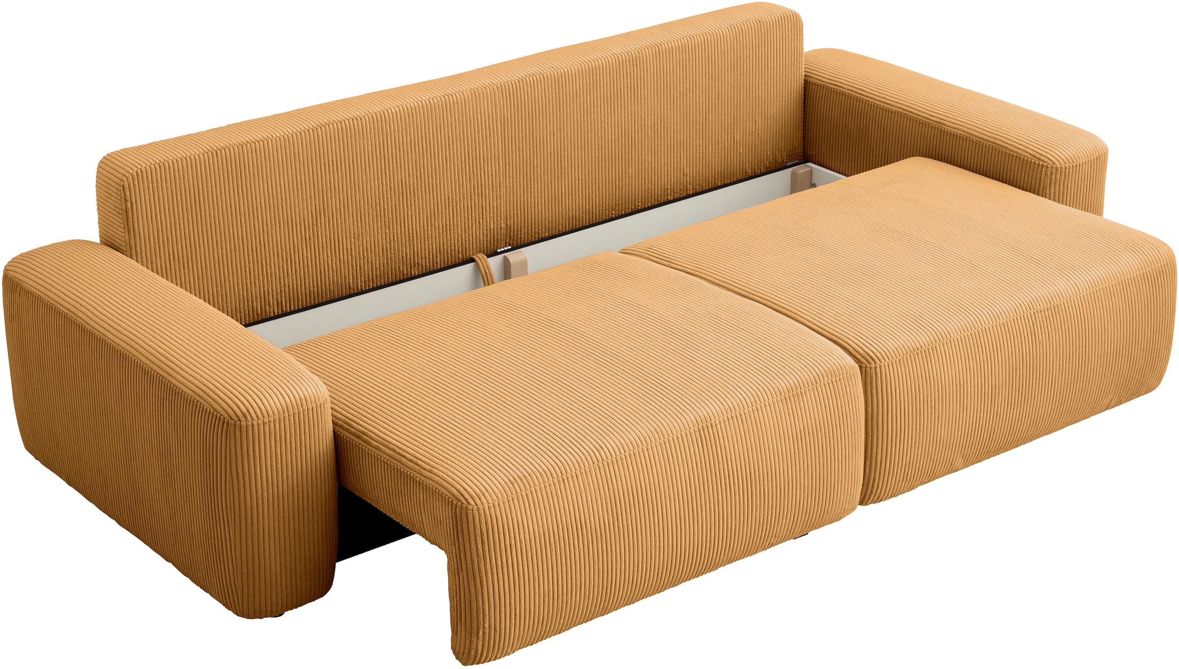 INOSIGN 3-Sitzer »TORGE (257cm), Sofa,Schlafsofa in Cord, Samtvelours, Struktur fein« rundes Design, Schlaffunktion u. Bettkasten, Liegefläche: 135/200 cm