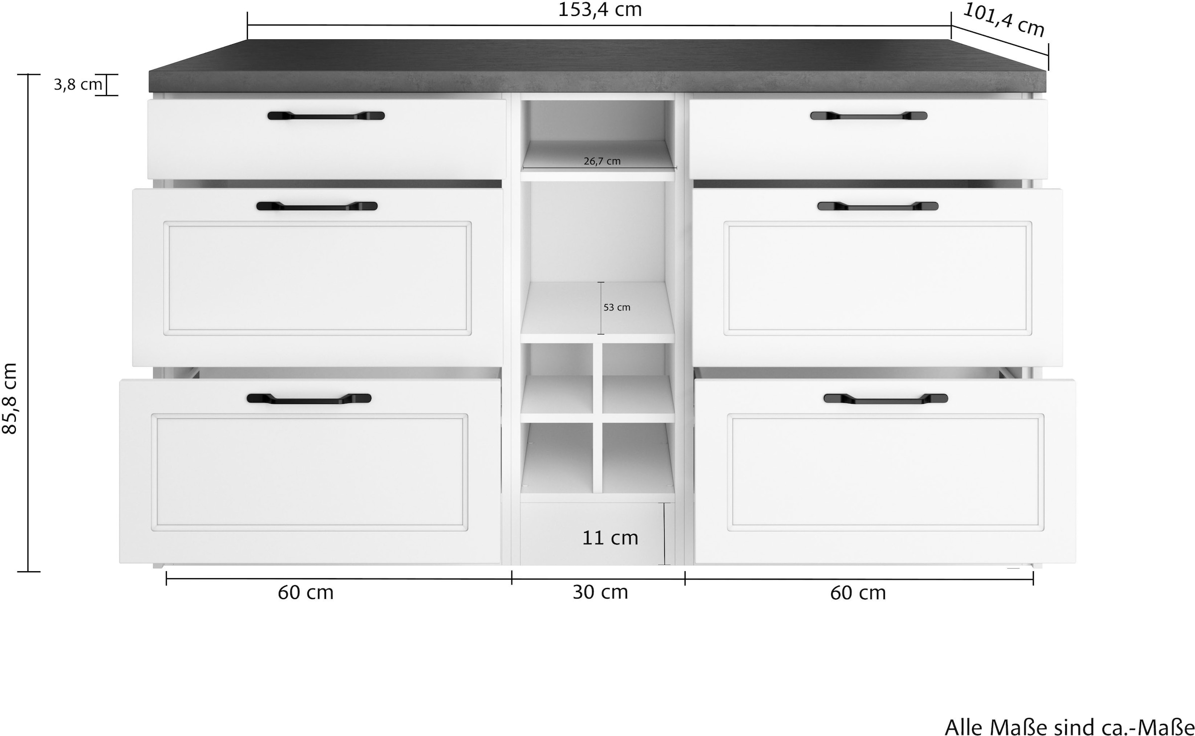 KOCHSTATION Kücheninsel »KS-Lani, Breite 153 cm, mit Flaschenregal«, MDF-Fronten, Arbeitsplatte 38mm stark