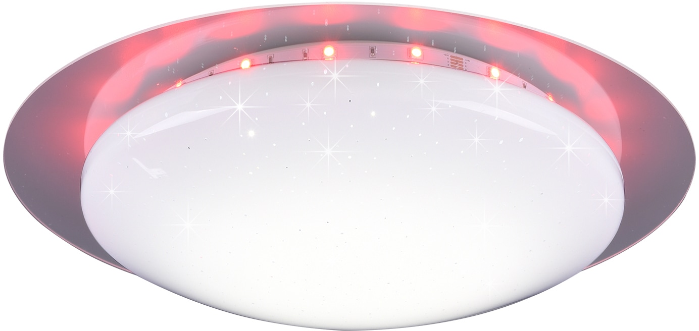 REALITY Leuchten LED Deckenleuchte »Joleen«, 1 flammig, Leuchtmittel LED-Board | LED fest integriert, Ø 35 cm mit RGB Backlight, Starlight-Effekt, inkl. Fernbed., Dimmer