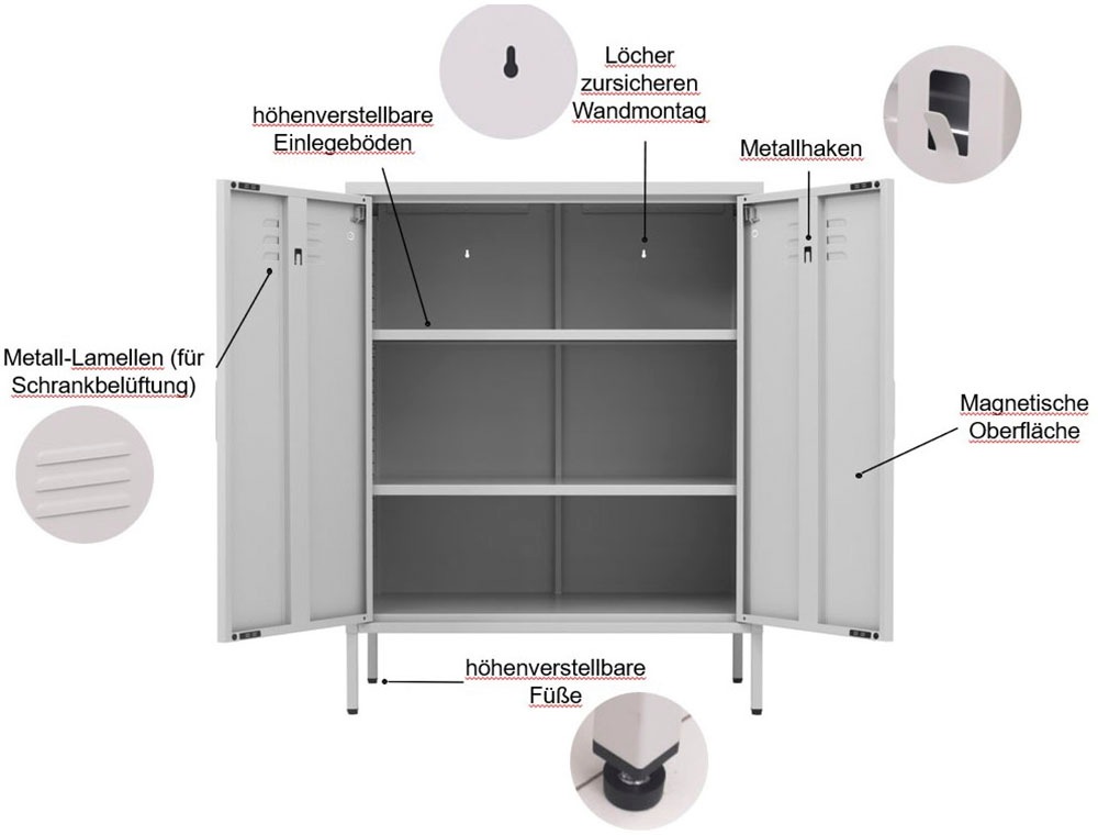 OTTO home Wäscheschrank »Siena Metallschrank Stahlschrank Mehrzweckschrank Beistellschrank« Breite 80cm , idealer Wäscheschrank im Loft Design,  Bestseller Stahlschrank Kommode mit 2 Türen