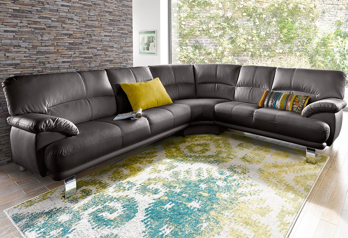 TRENDMANUFAKTUR Ecksofa "Cecilia in italienischem Design, modern und komfortabel, L-Form" bequeme Armlehnen, mit langem Schenkel