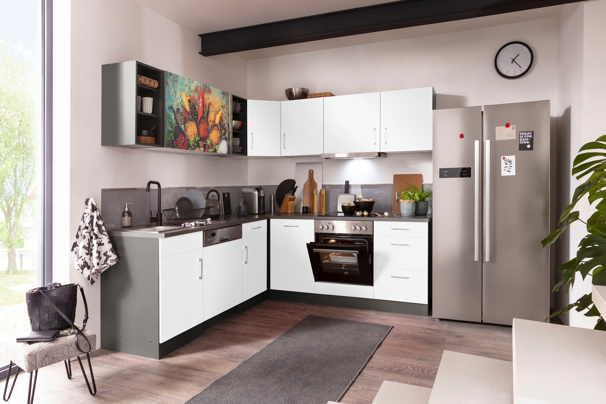 KOCHSTATION Winkelküche »KS-Paris«, mit E-Geräten, Stellbreite 220/220 cm