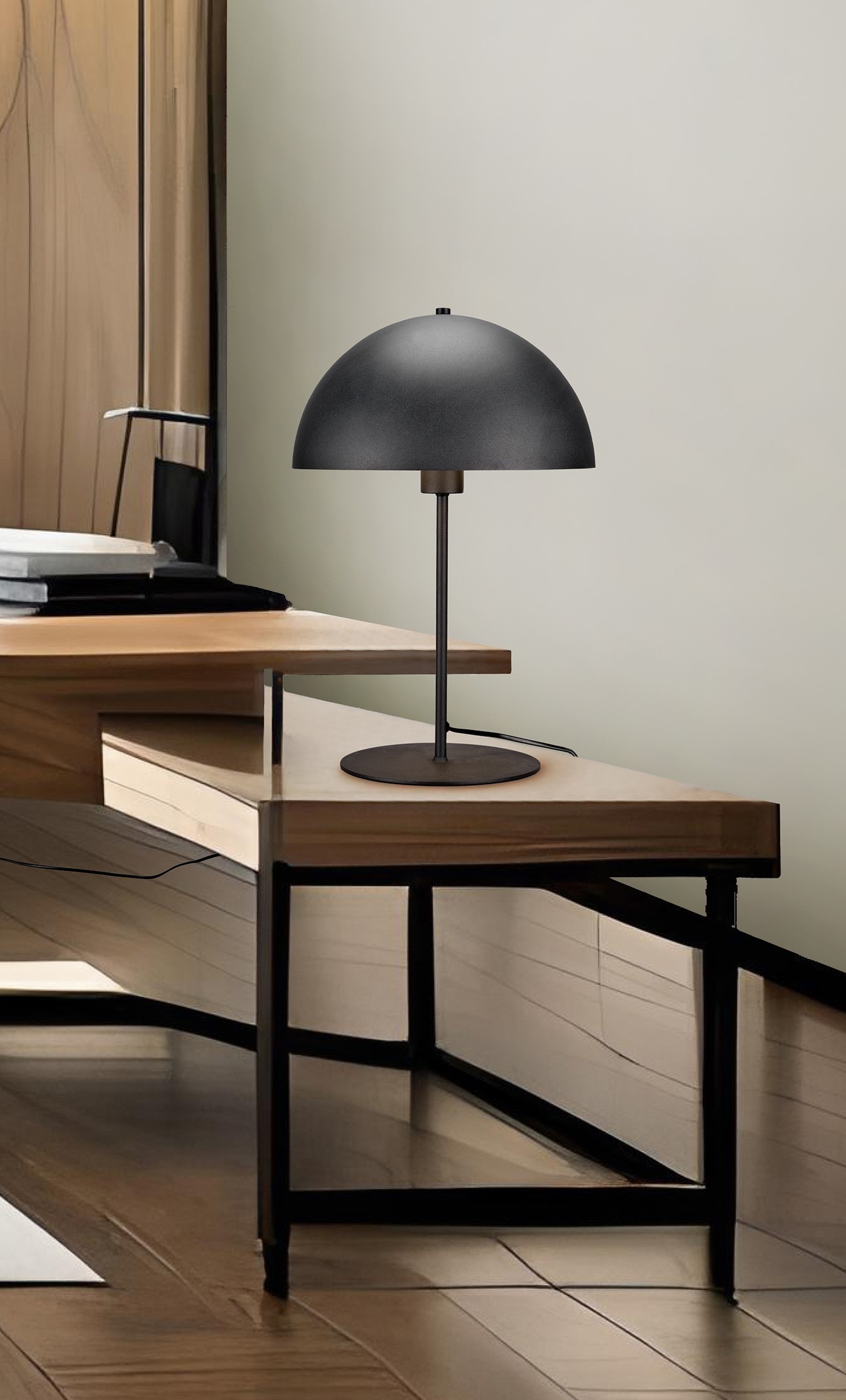 Leonique Tischlampe »MANON, Tischlampe Pilzform Höhe 45cm Ø 30cm, exkl 1x E27 Leuchtmittel«, 1 flammig, Leuchtmittel E27 | Leuchtmittel wechselbar, Schreibtisch Leuchte Schirm innen gold, Schnurschalter mit 180cm Kabel