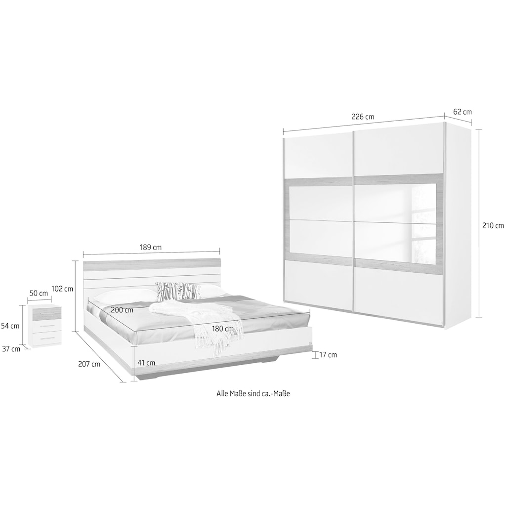 rauch Schlafzimmer-Set »Tarragona«, 4-teilig, bestehend aus:  Schwebetürenschrank, Bett und 2 Nachttische