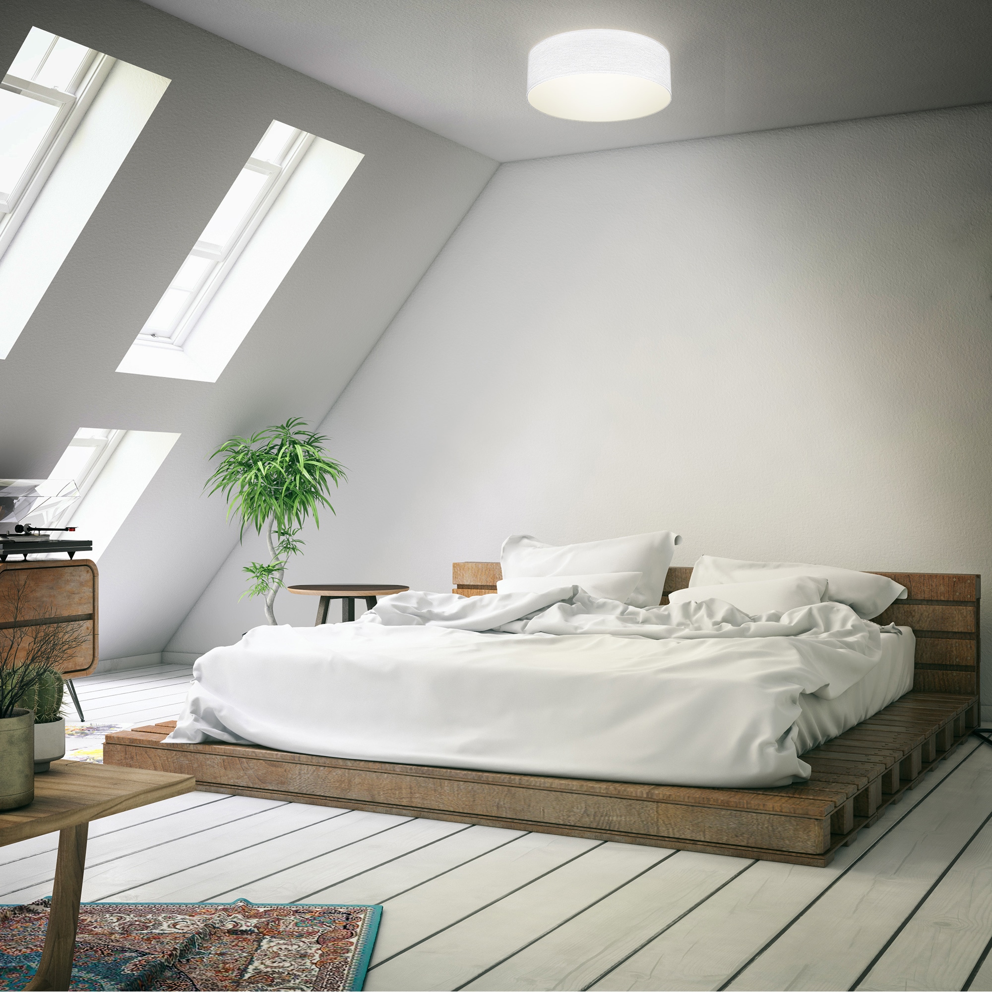 B.K.Licht Deckenleuchte, 1 flammig, Leuchtmittel E27 | ohne Leuchtmittel, Deckenlampe, Textilschirm, Wohnzimmer, Schlafzimmer, weiß, E27