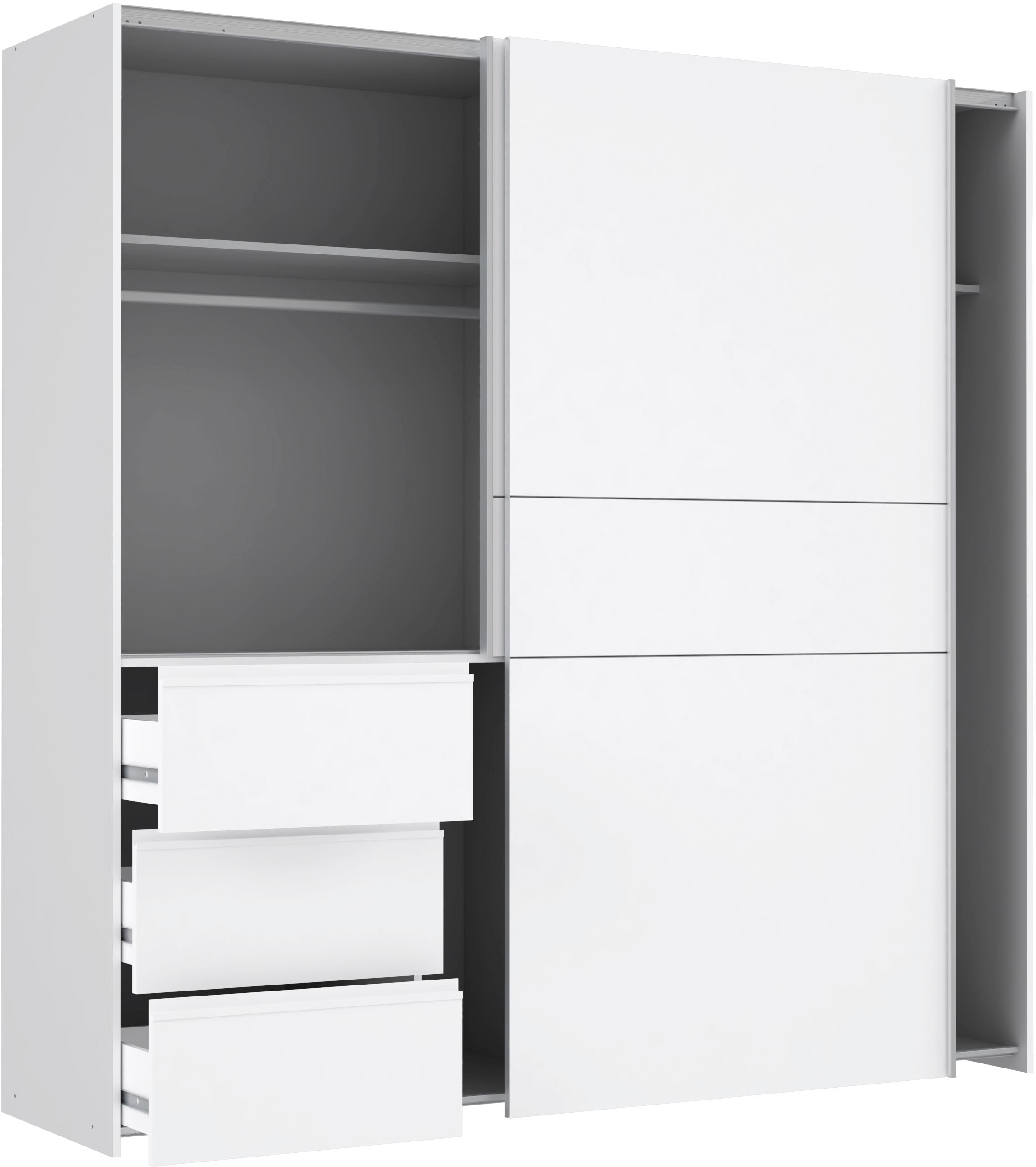 FORTE Schwebetürenschrank »Winn, Schiebetürenschrank mit 3 Schubladen, Made in Europe«, (In 2 Größen erhältlich - B/H/T ca. 170x200,5x61cm und 200x200,5x61cm), verschiedene Größen und Farben, sehr viel Stauraum