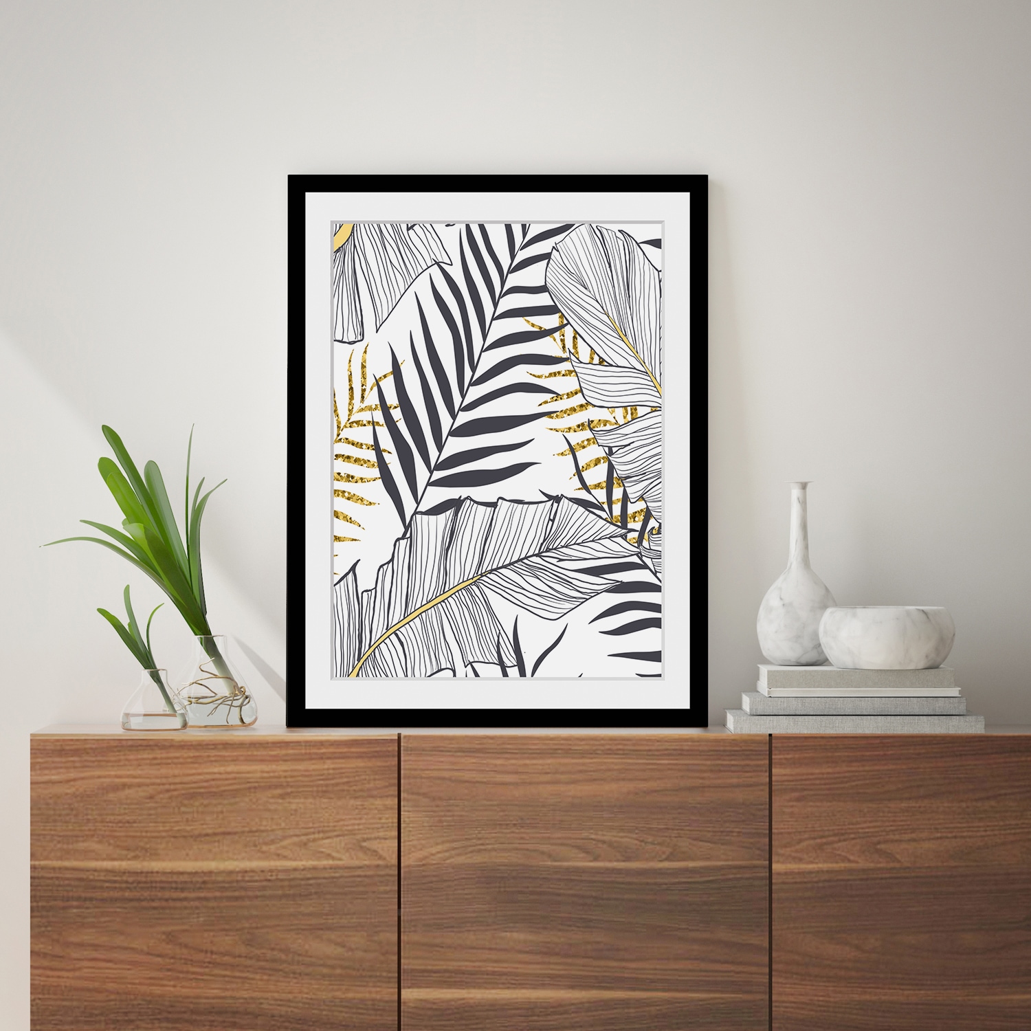 queence Bild »Aneshka«, Blätter-Kunst-Pflanzen-Modern, HD Premium Poster-Druck inkl. Holzrahmen