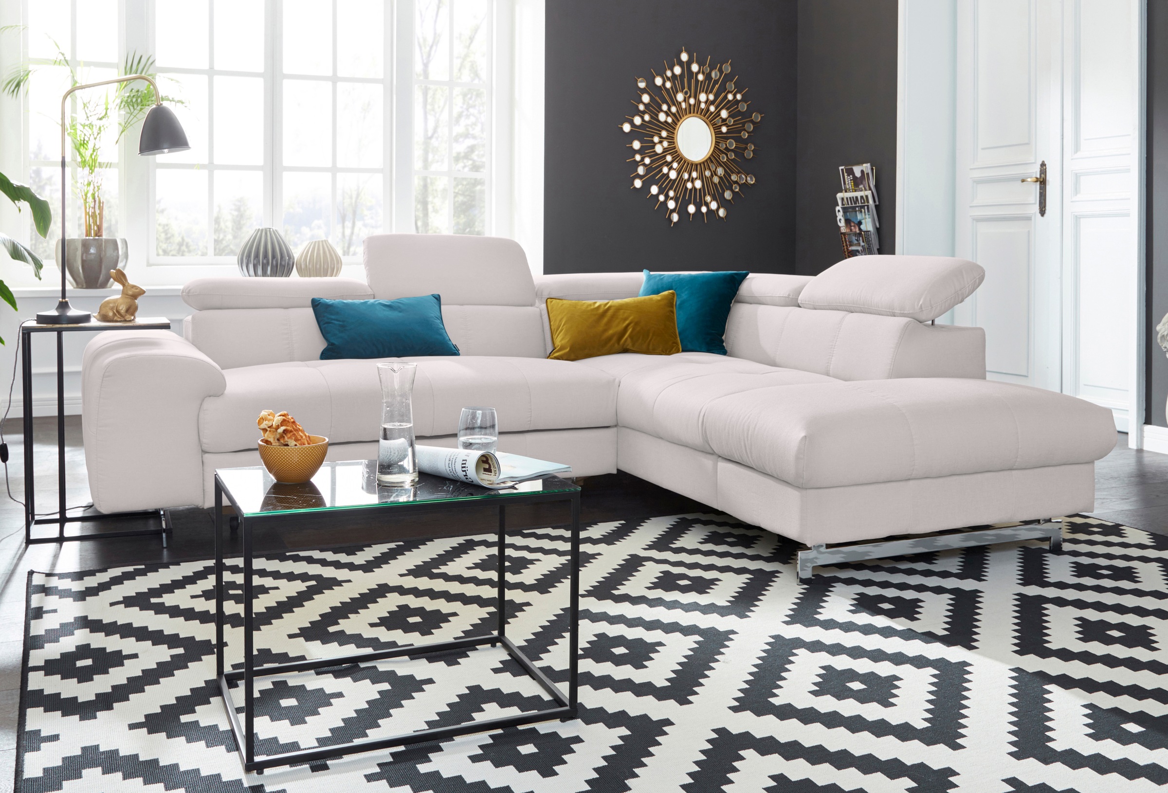 COTTA Polstergarnitur »Chef L-Form«, (Set, 2 tlg.), Set bestehend aus: Ecksofa mit Kopfteilverstellung & Hocker