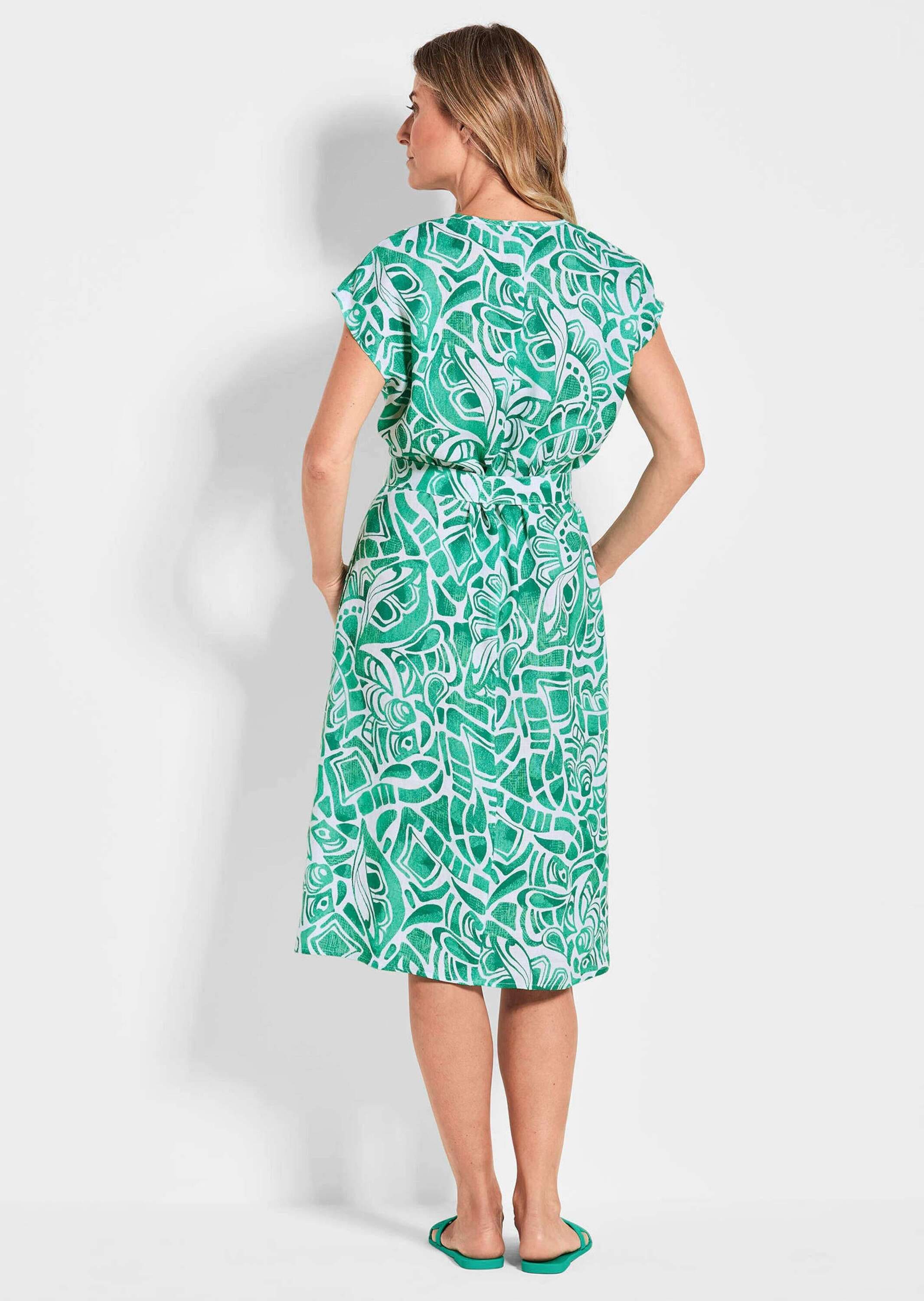 GOLDNER Sommerkleid »Kurzgröße Leinenkleid Ethno, Halbarm«