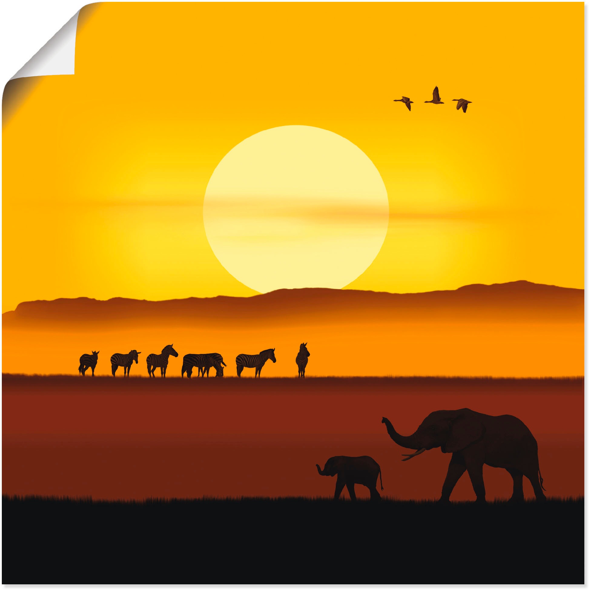 (1 Artland Wandaufkleber oder in Morgen der in Größen bequem Wandbild versch. St.), als Alubild, afrikanischen Poster Savanne«, »Ein Wildtiere, Leinwandbild, kaufen