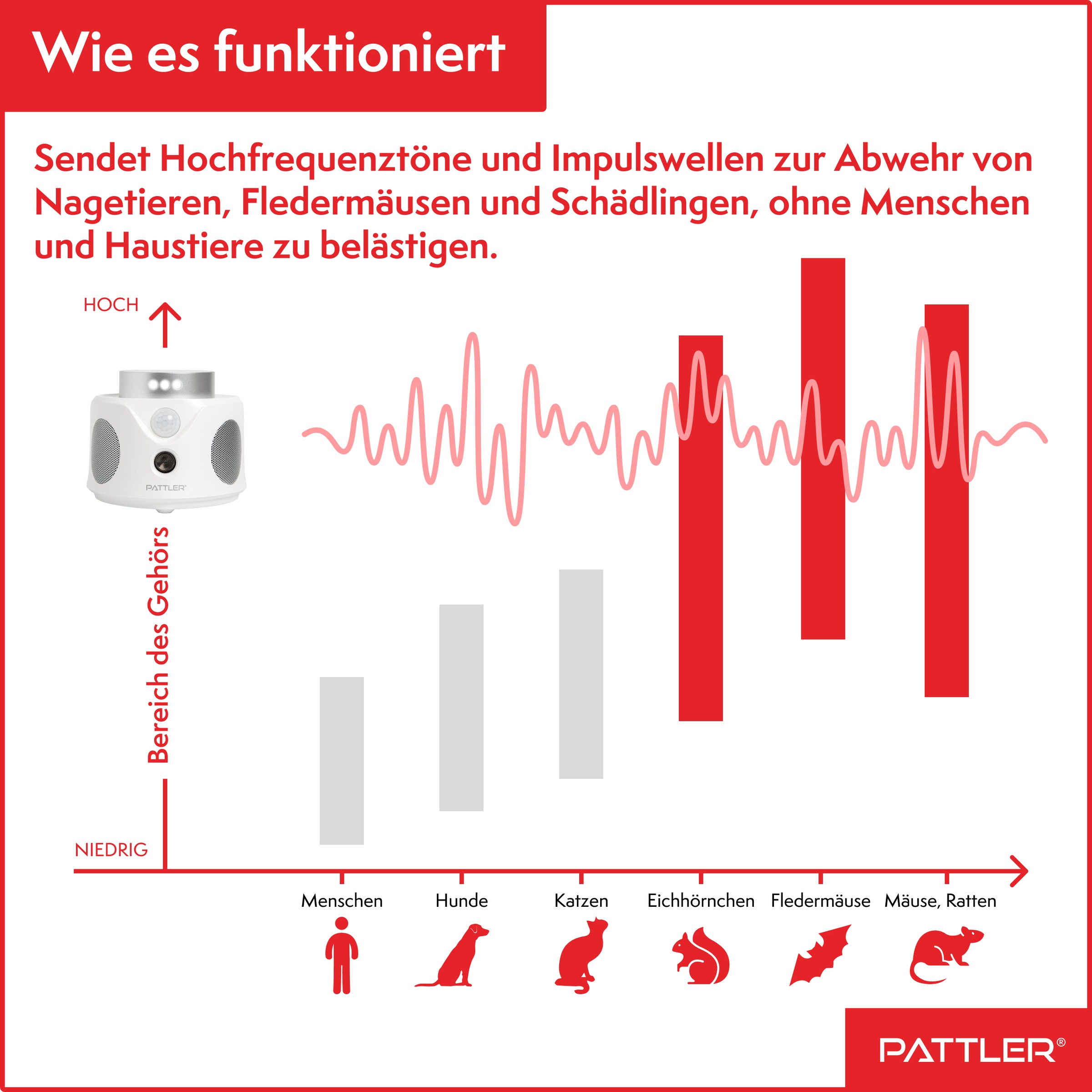 Pattler Ultraschall-Tierabwehr »360° Ultraschall Mäuseabwehr« 2 Geräte