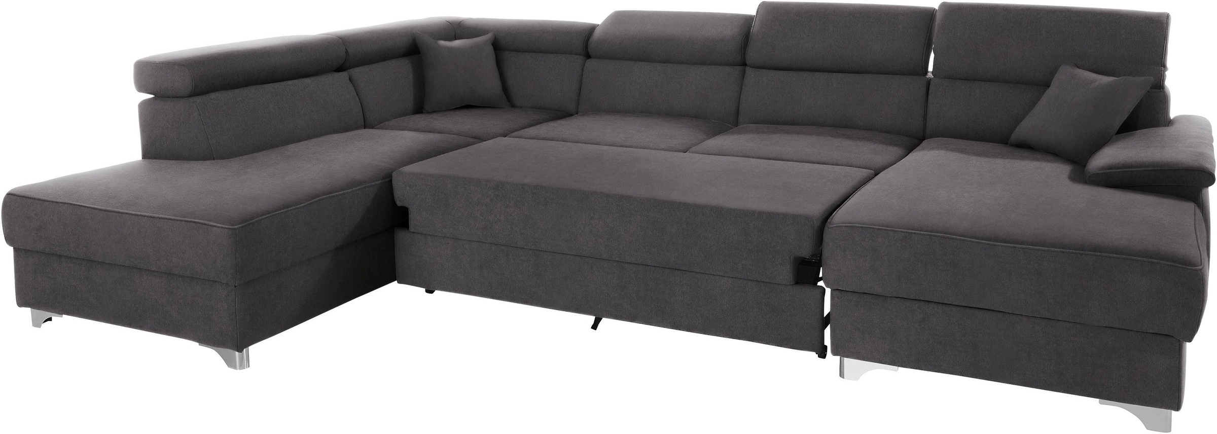 DOMO collection Wohnlandschaft »Mira, inklusive Kopfteilverstellung für mehr Wohlfühlkomfort, U-Form«, wahlweise mit Bettfunktion und Bettkasten, elegant und modern