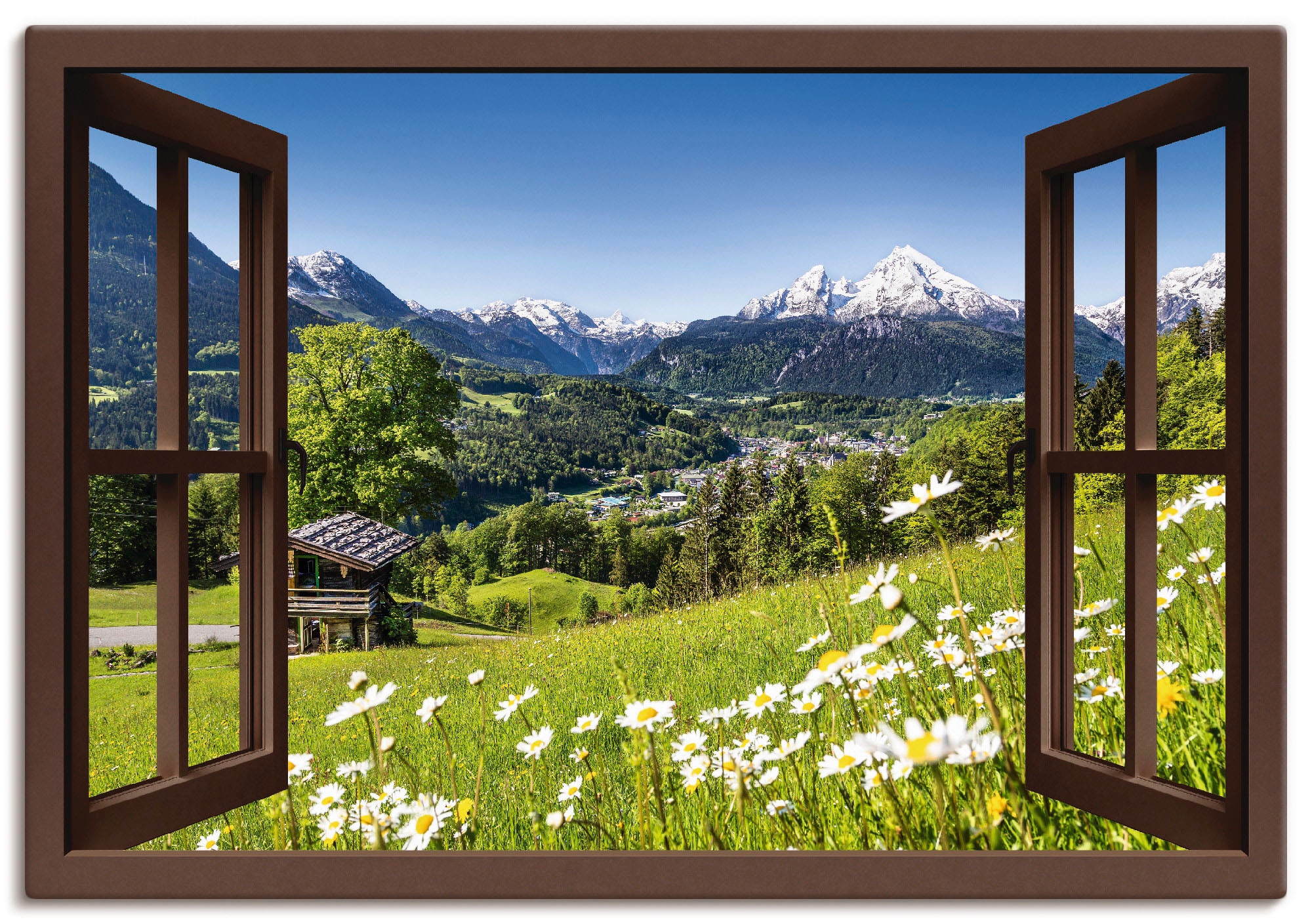 Bayerischen Alpen«, in oder (1 Wandbild kaufen Wandaufkleber als Alubild, St.), Größen versch. Artland Leinwandbild, auf Berge, Poster Raten »Fensterblick