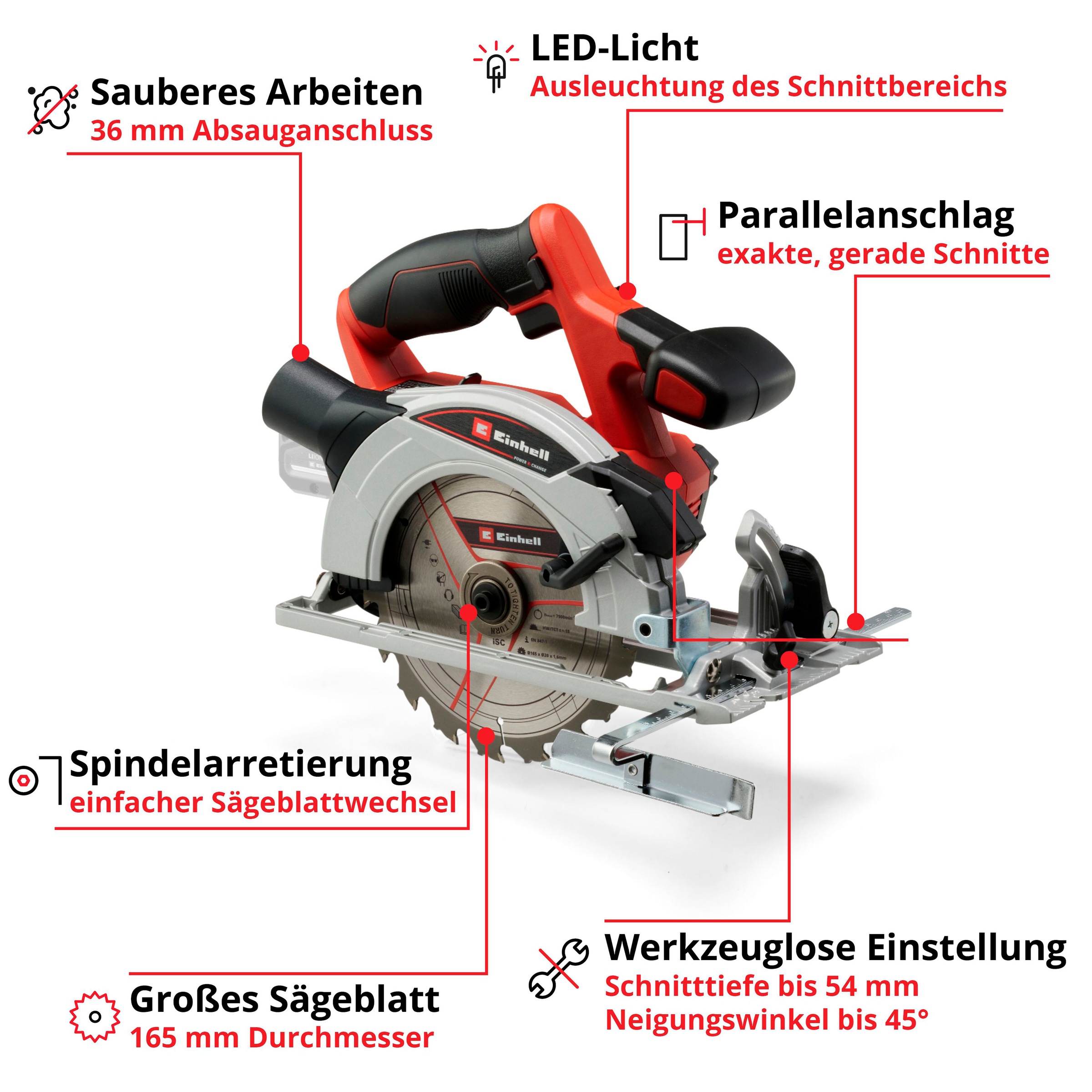 Einhell Akku-Handkreissäge »TE-CS 18/165-1 Li - Solo«, Power X-Change, ohne Akku und Ladegerät