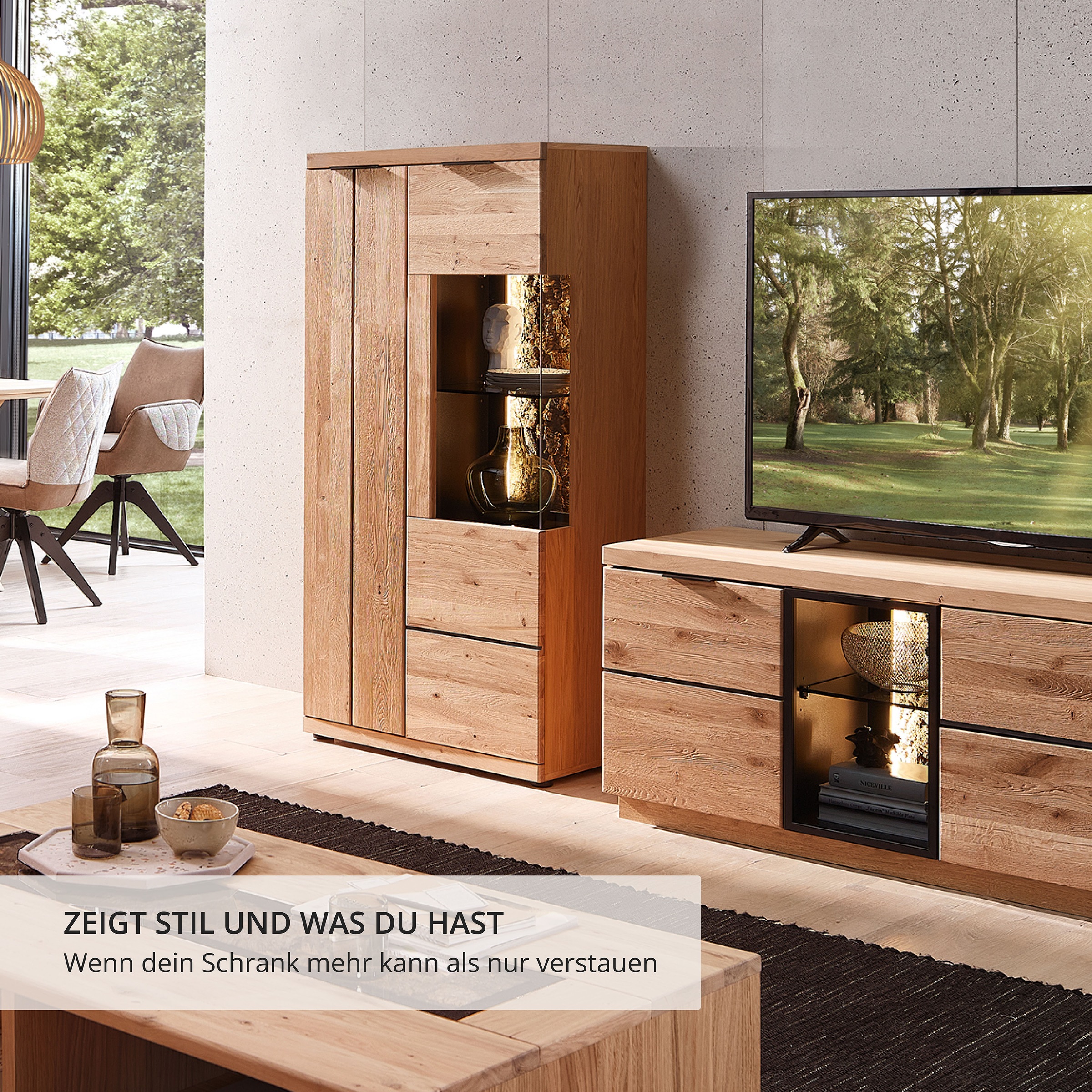 Wohnconcept Vitrine »Donna Vitrine, 75x148x42 (BxHxT)« 1 Stk. tlg. Beleuchtung bestellbar, 2 türig, Softclose, Echtkork Absetzung