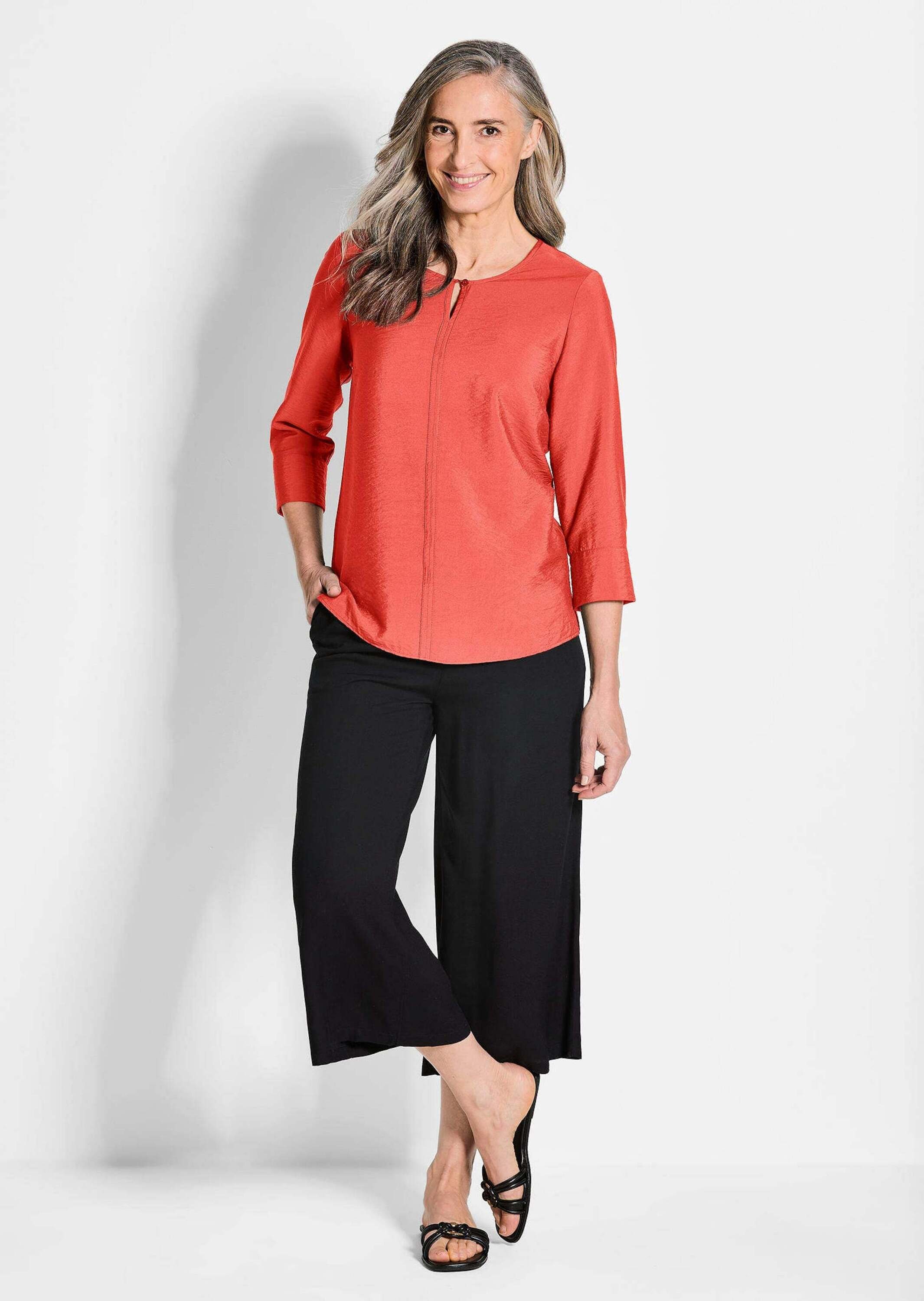 GOLDNER Schlupfbluse »Kurzgröße Viskosebluse mit 3/4-Ärmeln, Rundhals« Ziernaht