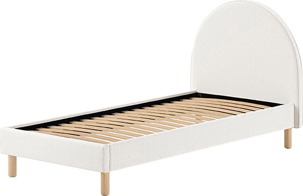 Vipack Polsterbett »Moon, mit flauschigem Bouclé Stoff in verschiedenen Farben« B/H/T ca. 147x132x212cm, gebogenes Kopfteil, Füße Massivholz,  inkl. Rolllattenrost, wahlweise 2 Breiten und verschiedene Farben