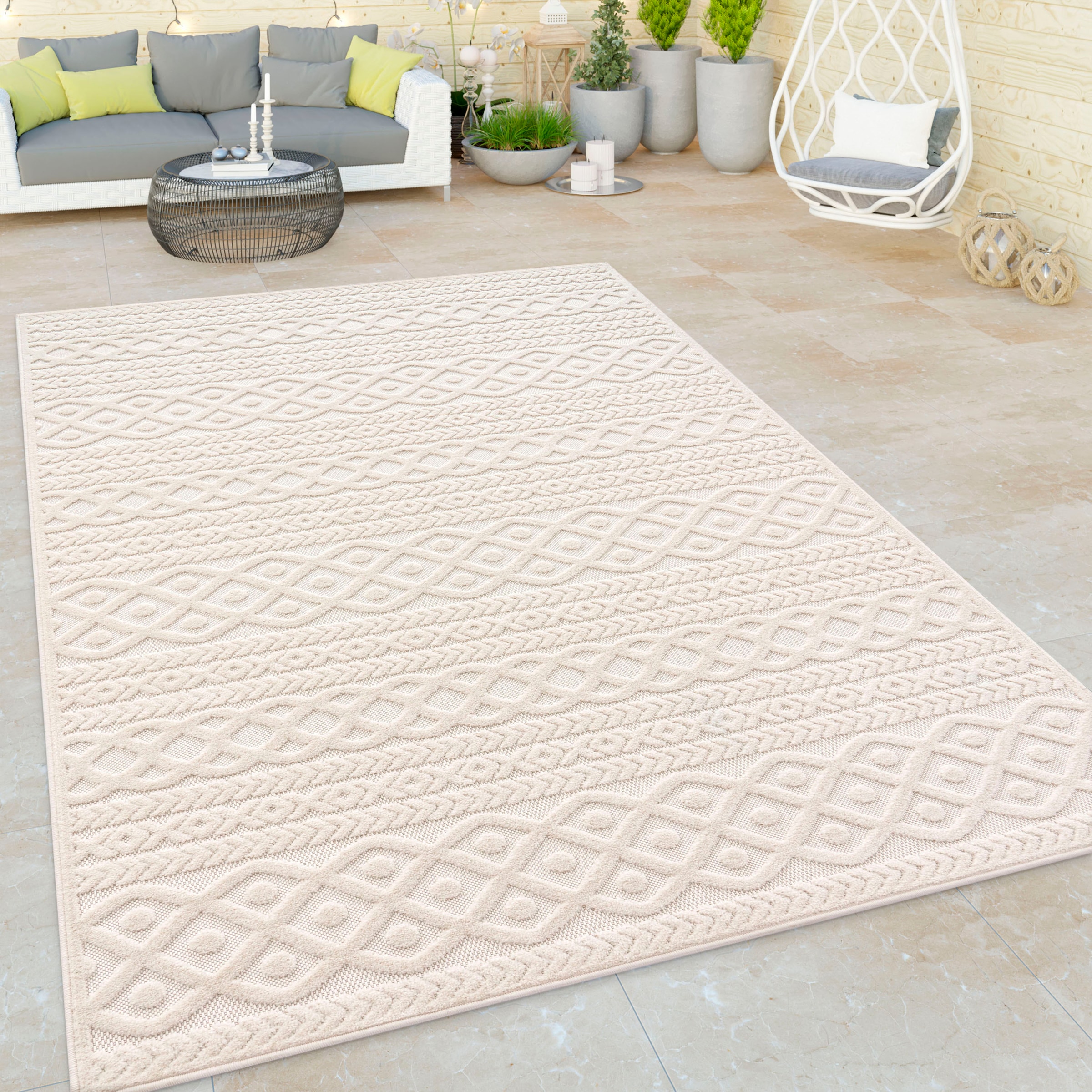 Paco Home Teppich »Cotton 231«, geeignet Hoch-Tief boho, Effekt, rechteckig, In- und Uni-Farben, Outdoor