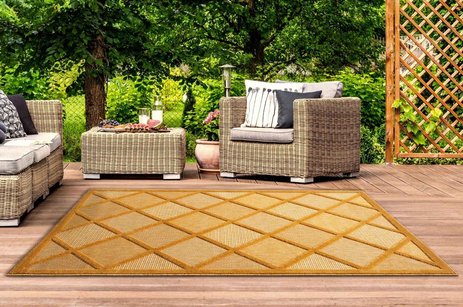 Myflair Möbel & Accessoires Teppich »Amara Lagerräumung«, rechteckig, 8 mm Höhe, Uni Farben, Hoch-Tief Effekt, Outdoor geeignet, Balkon, Terrasse