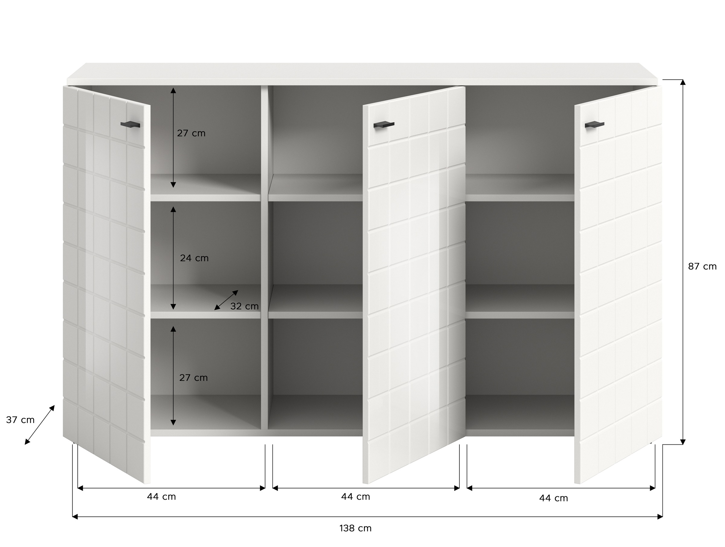 INOSIGN Sideboard »Gora, Breite 138 cm, gefräste Front in Waffeloptik hochglanz«, Kommode, Schrank, Anrichte