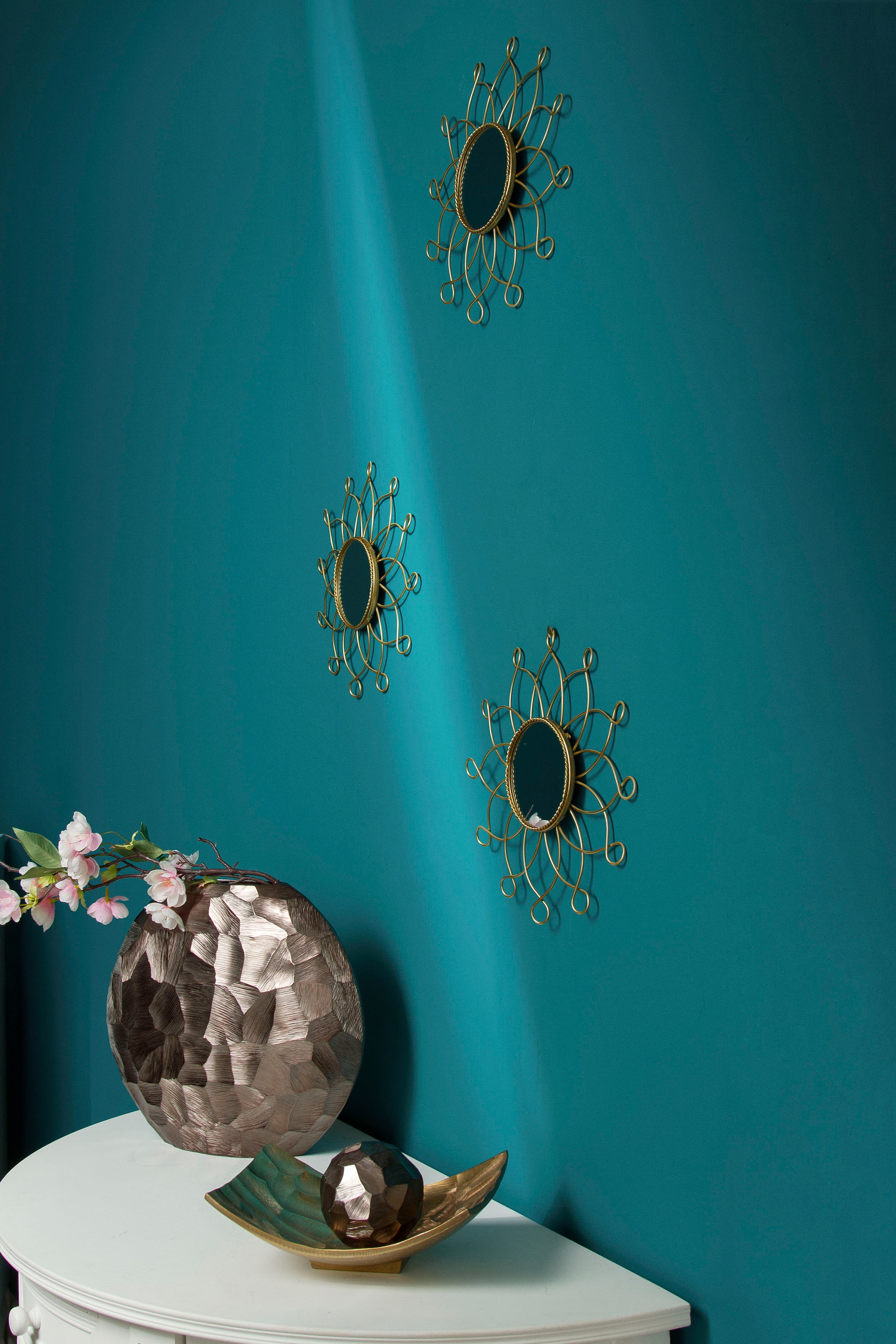 Myflair Möbel & Accessoires 3 Rahmen Metall, »Aruba, Blütenform, Jahren Dekospiegel online XXL St.), | Garantie aus Wohnzimmer kaufen Wanddeko, (Set, rund, 3 gold«, mit Wandspiegel