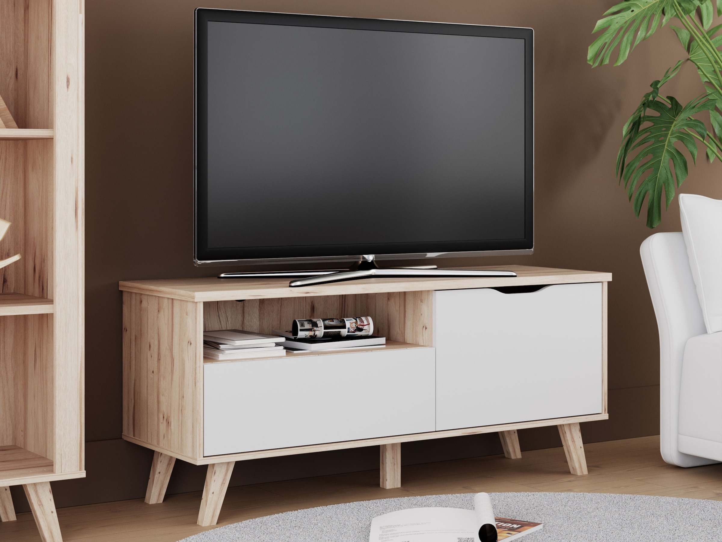 FORTE Lowboard »Vankka TV-Bank, TV-Board«, (B/H/T 124,4/54,3/41,7 cm), TV-Teil, ca. 125 cm breit, viel Stauraum, Echtholzbeine