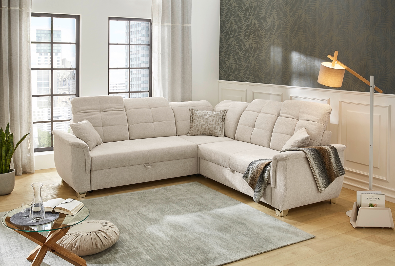 Jockenhöfer Gruppe Ecksofa Udine, verstellbare Kopfteile, Gästebett- und Relaxfunktion