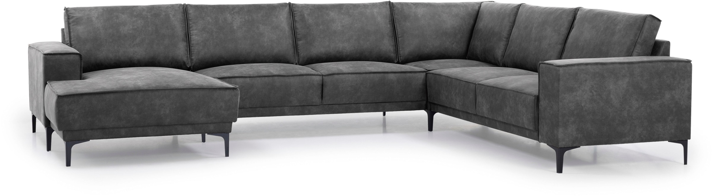 Places of Style Wohnlandschaft »XXL Sofa Oland, Struktur, Flachgewebe, Luxus-Microfaser, Boucle«, U-Form, 342 cm, Wellenunterfederung, Skandi-Design, Metallfüße