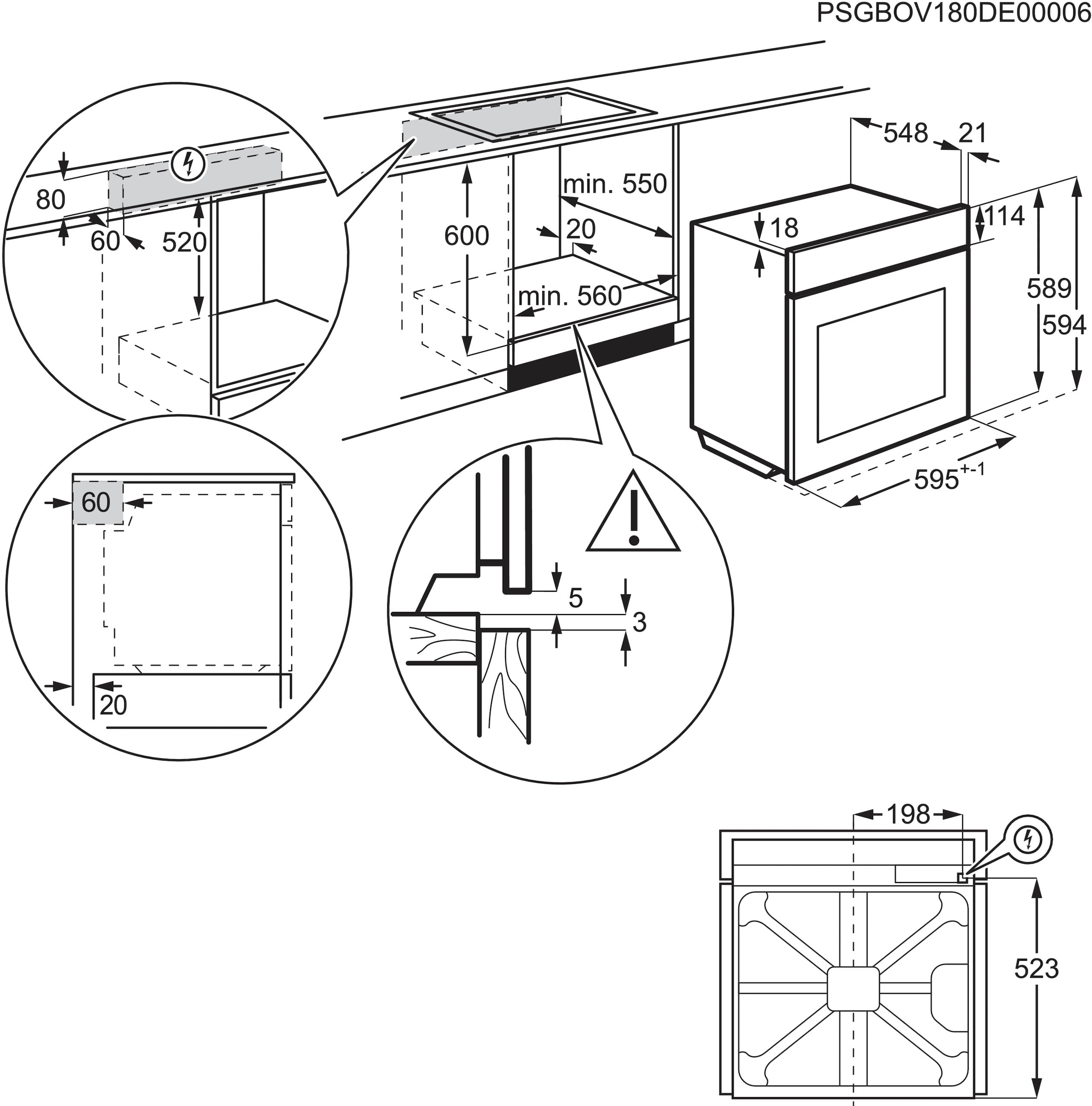 AEG Einbaubackofen 6000 »BPS335061M 949 498 251«, mit 1-fach-Teleskopauszug, Pyrolyse-Selbstreinigung