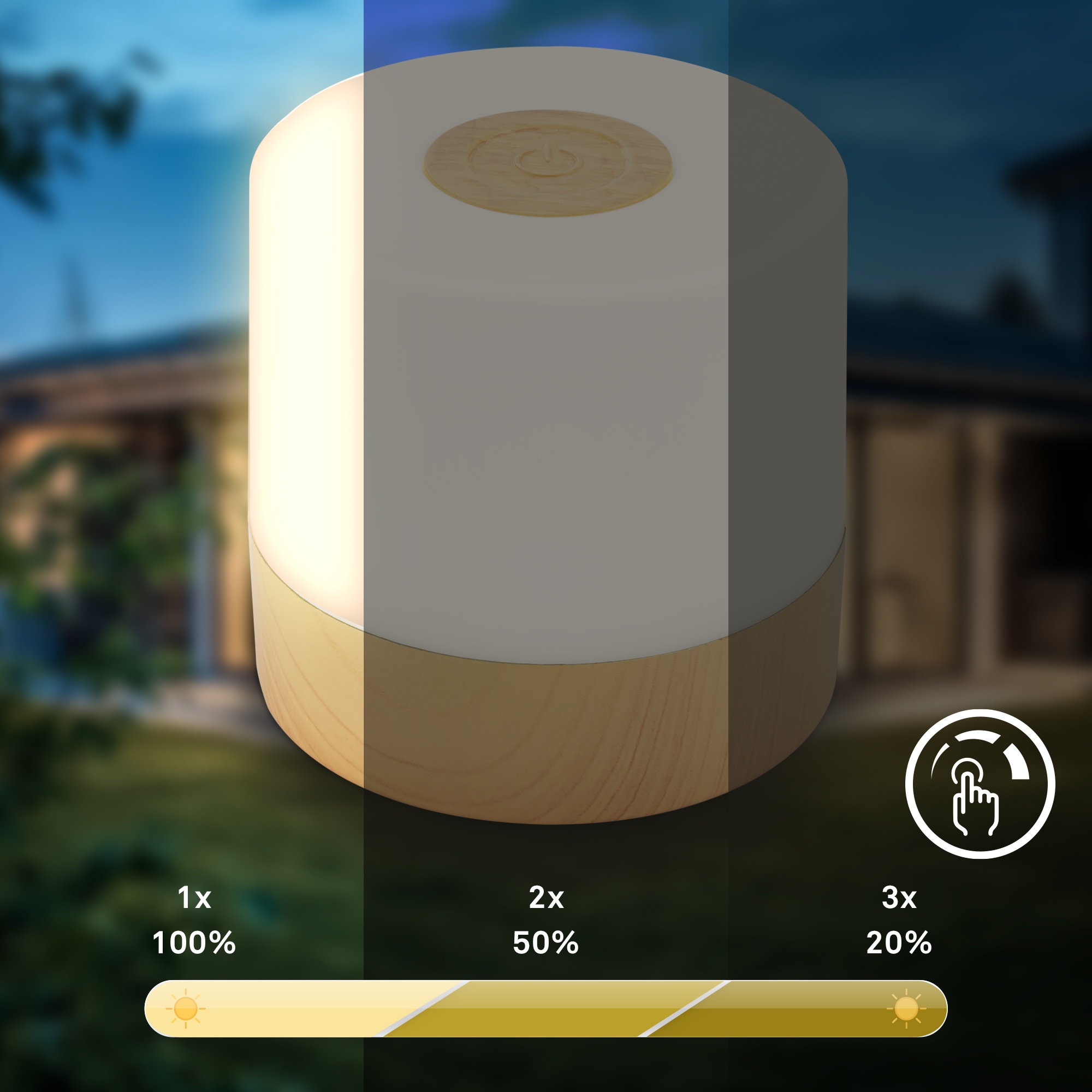 B.K.Licht Außen-Tischleuchte »BK_TL1589 Akku LED Tischlampe, 3-Stufen Touchdimmer, mit USB« LED-Modul 1 Stk. Extra-Warmweiß 2.700 K, 150 Lm, 2W, integrierte Batterie, IP44, 7x7 cm, Holzfarben