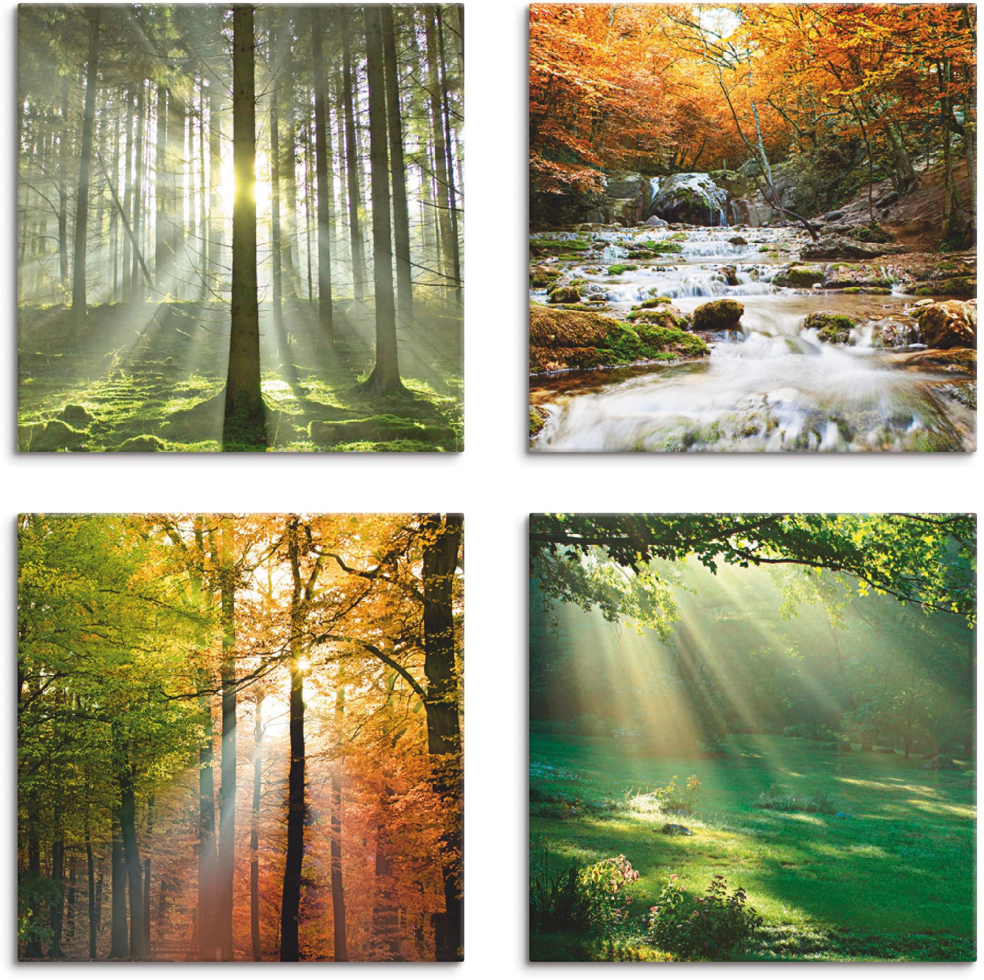 Artland Leinwandbild »Wald Wasserfall Herbsttag«, Wald, (4 St.), 4er Set, verschiedene Größen