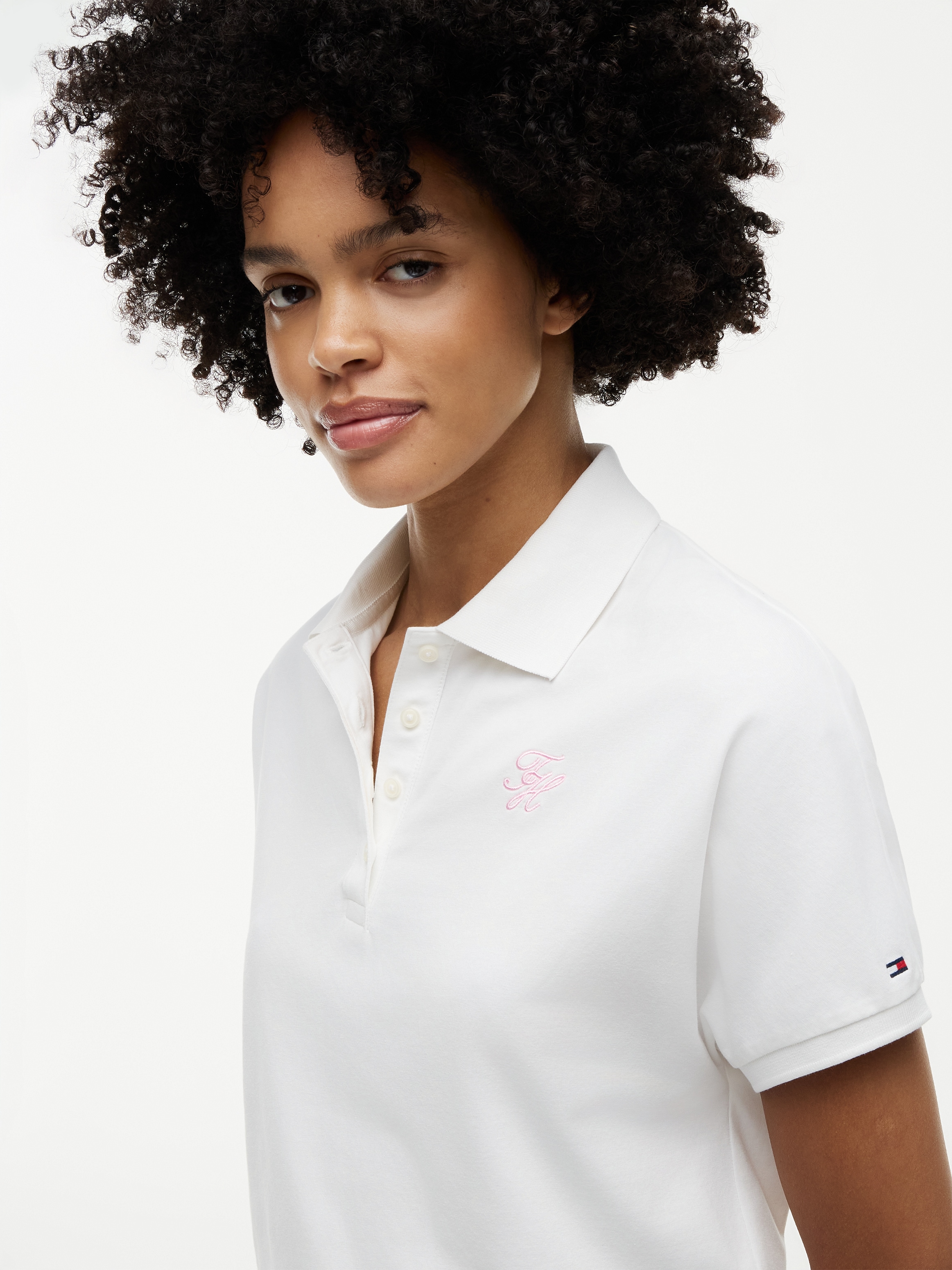 Tommy Hilfiger Poloshirt »TH SCRIPT MODERN SS POLO« Baumwollmischung, Polokragen, kurze Knopfleiste