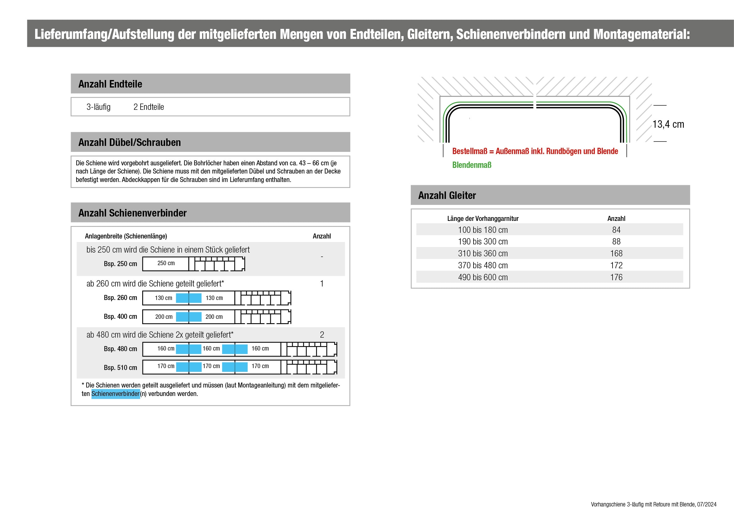 GARESA Schienensystem »Kunststoffschiene mit Blende«, 3 läufig-läufig, Wunschmaßlänge, seitlich mit 2 Rundbögen (kein Spalt zwischen Vorhang und Wand!)