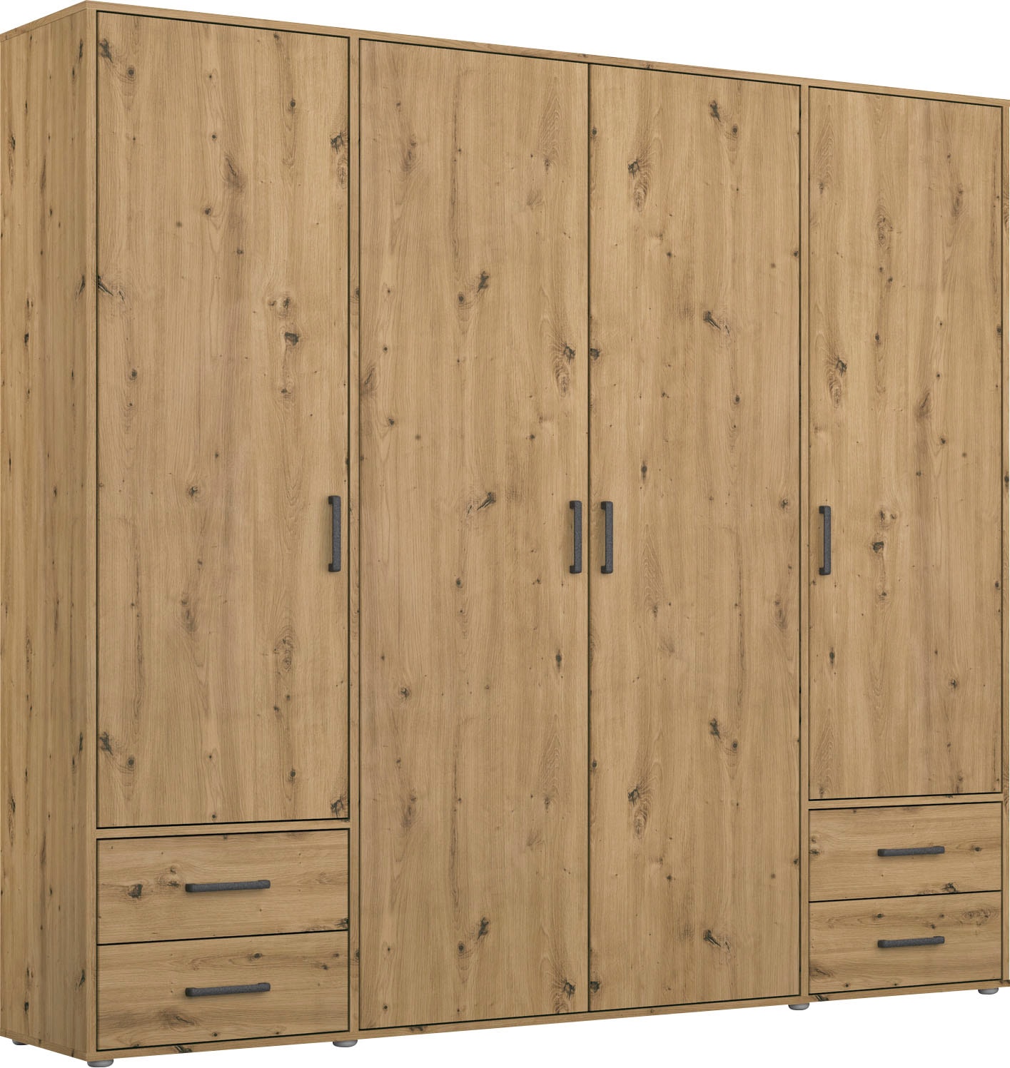 rauch Drehtürenschrank »Kleiderschrank Schrank Garderobe Wäscheschrank VOYAGER«, (in 3 verschiedenen Ausstattungen BASIC/CLASSIC/PREMIUM), moderne Griffe in Graumetallic mit Außenschubkästen MADE IN GERMANY