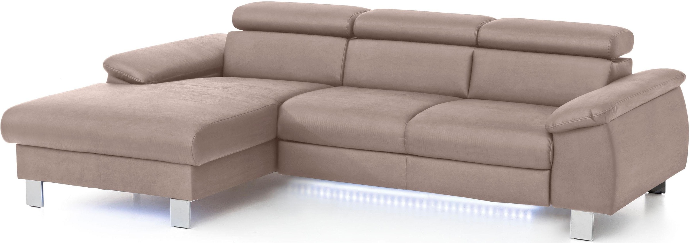 COTTA Ecksofa Komaris, Ecksofa, wahlweise mit RGB-LED-Beleuchtung und Bettfunktion/Bettkasten