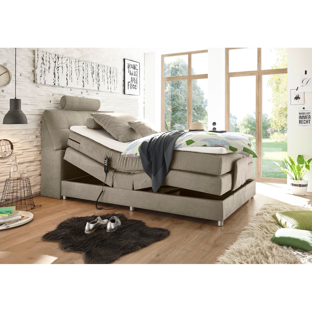 ED EXCITING DESIGN Boxspringbett »Palermo«, inkl. Motor, Topper, Kopfstütze und Stauraum im Kopfteil