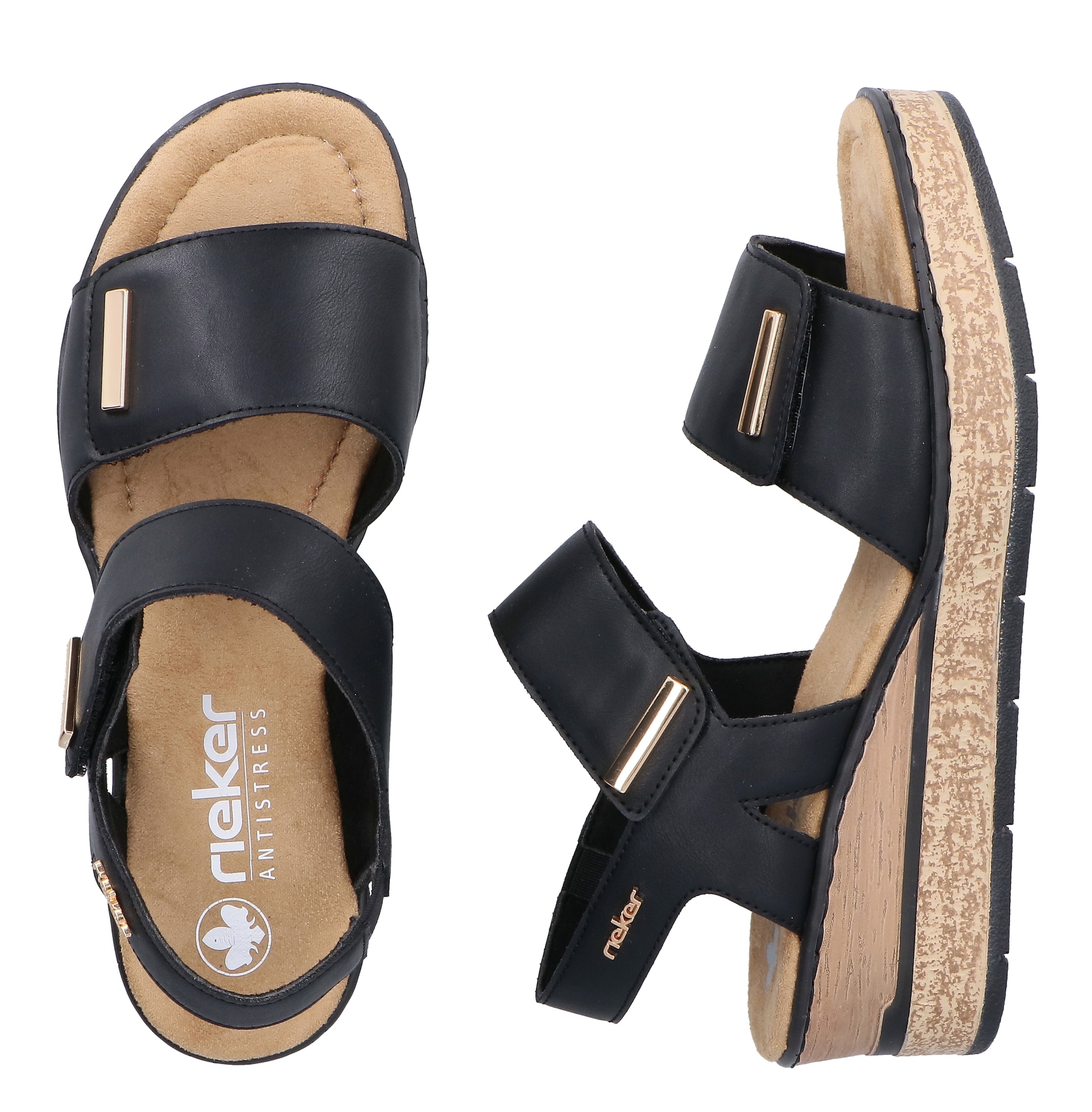 Rieker Keilsandalette  Klettschuh, Sommerschuh, Plateausandale mit Schmuckelemente