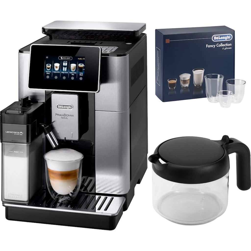 De'Longhi Kaffeevollautomat »PrimaDonna Soul ECAM 610.75.MB«, inkl. Kaffeekanne im Wert von UVP € 29,99 + Gläser-Set UVP € 46,90