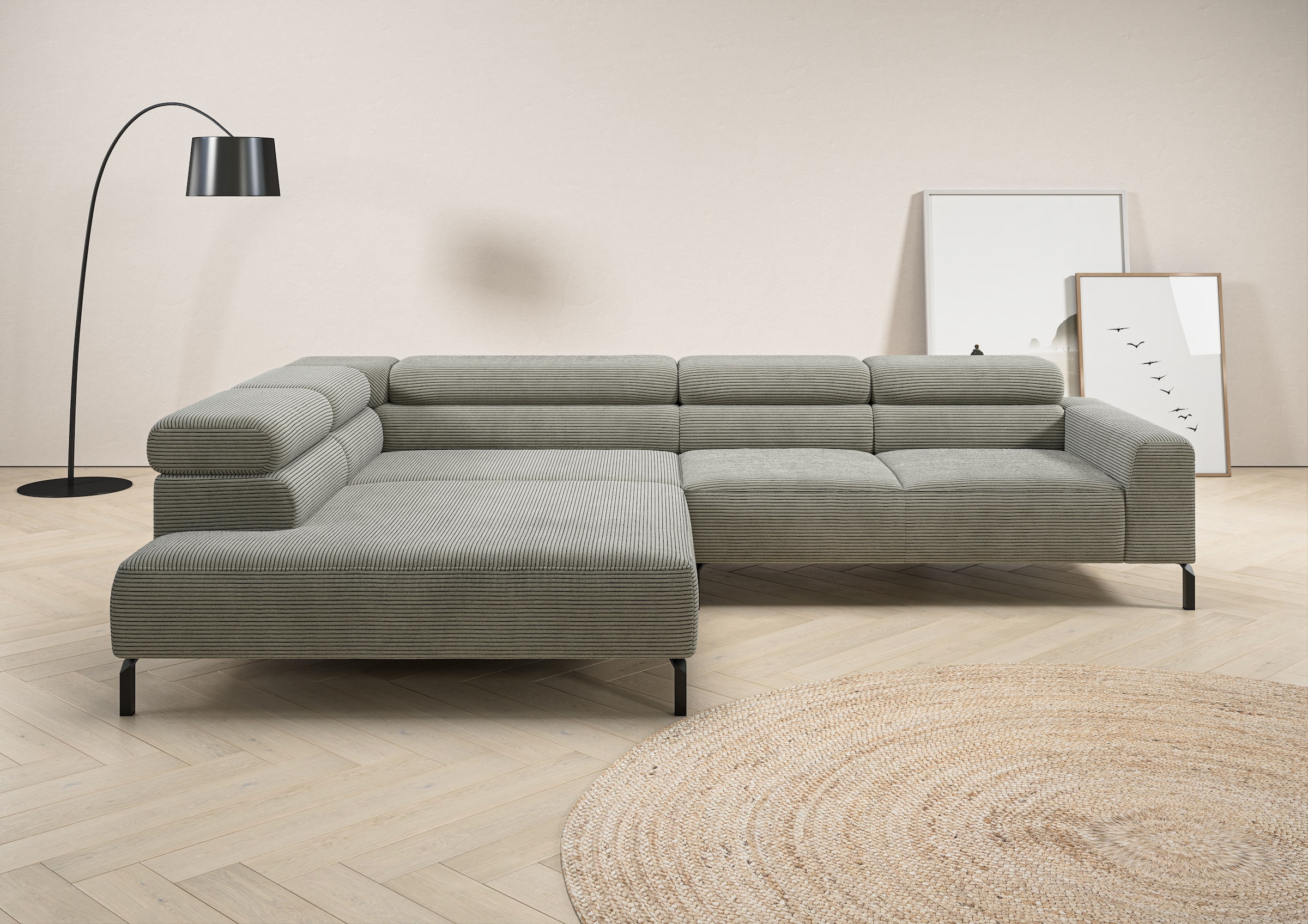 Home affaire Ecksofa »Antonelli, L-Form,  inkl. Kopfteilverstellung, Breite 312 cm« ohne Sitztiefenverstellung, in Cord, stone