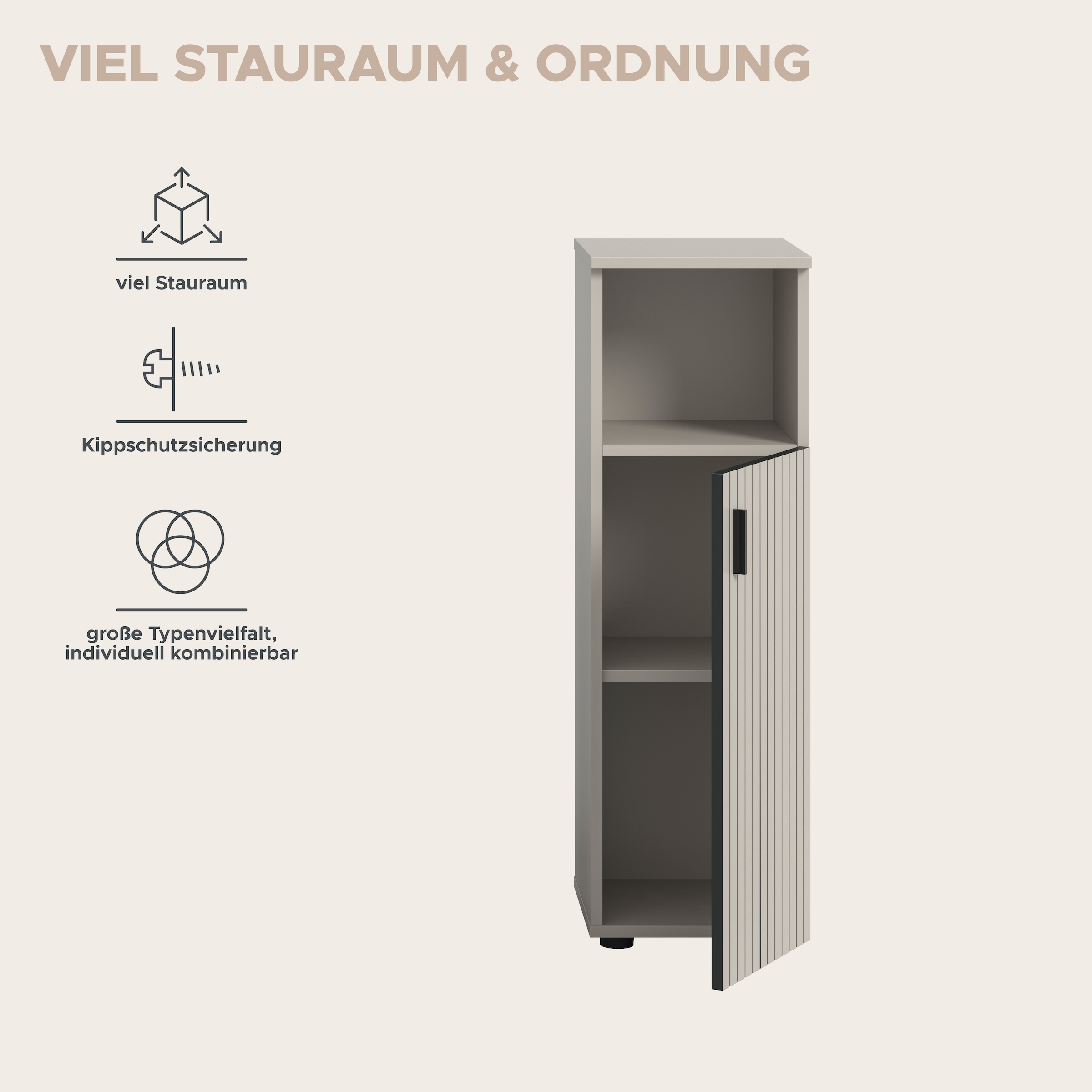 welltime Stauraumschrank »MANI, Höhe: 95 cm, Paneeloptik, 1 offenes Fach, 1 Tür« 1 Stk. tlg. Badezimmerschrank, Badschrank, Bad, Badezimmer