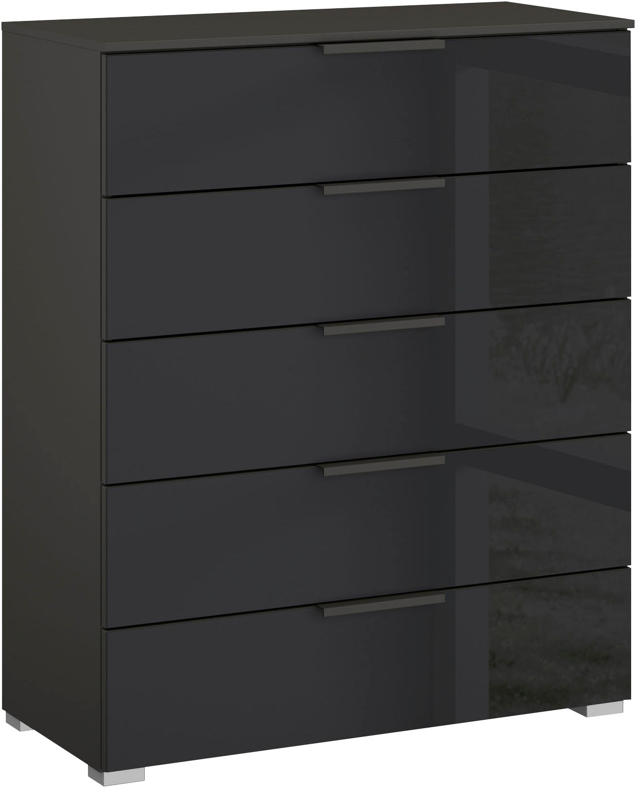 rauch Schubkastenkommode "Kommode Sideboard Wäscheschrank Schrank SKAT MERIDIAN" inkl. SOFT-CLOSE-FUNKTION, mit 5 Schubladen mit Glasfront in elegantem Design MADE IN GERMANY