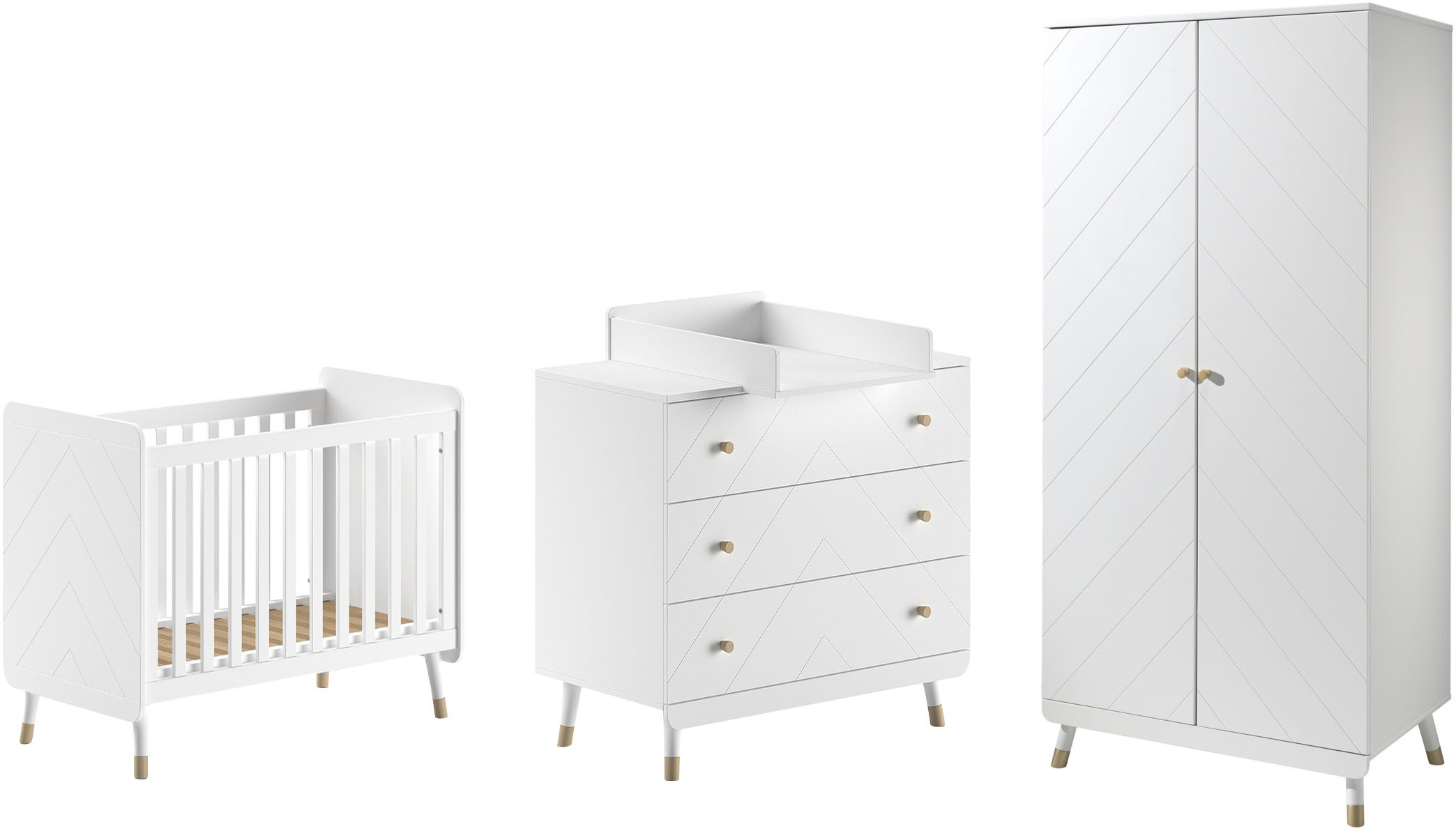 Vipack Babymöbel-Set, (Made in Europe), 4- tlg. bietet alles für Ihr Kinderzimmer, Ausf. satin weiß lackiert