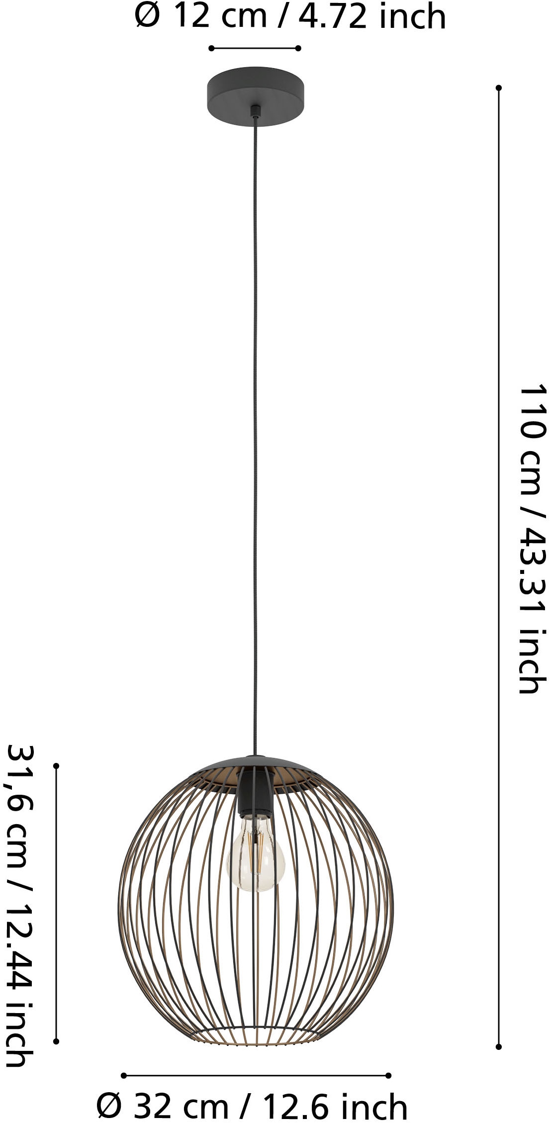 EGLO Hängeleuchte »ALMANZORA Pendellampe - Stahl - E27 - 1X60W - IP20« E27 1 Stk. Hängelampe, Deckenlampe, Wohnzimmer, Esszimmer, H110 x Ø32 cm