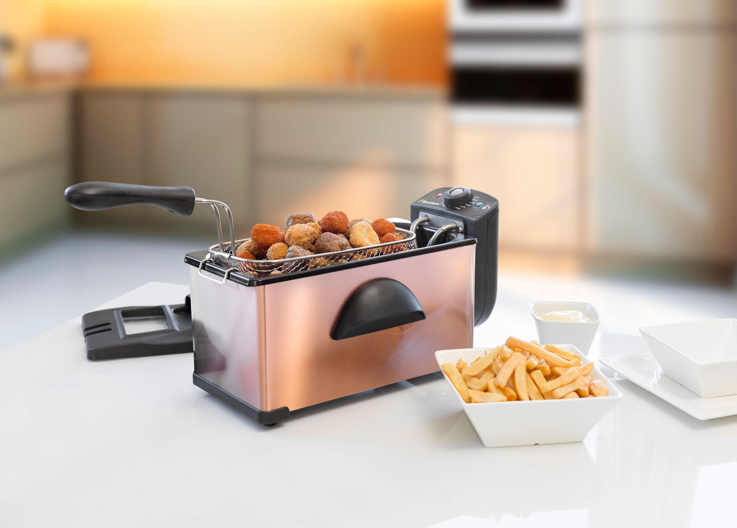 bestron Fritteuse »AF370CO«, 2000 W, Fassungsvermögen 1 kg, mit Cool Zone, 3,5 Liter, Kupfer