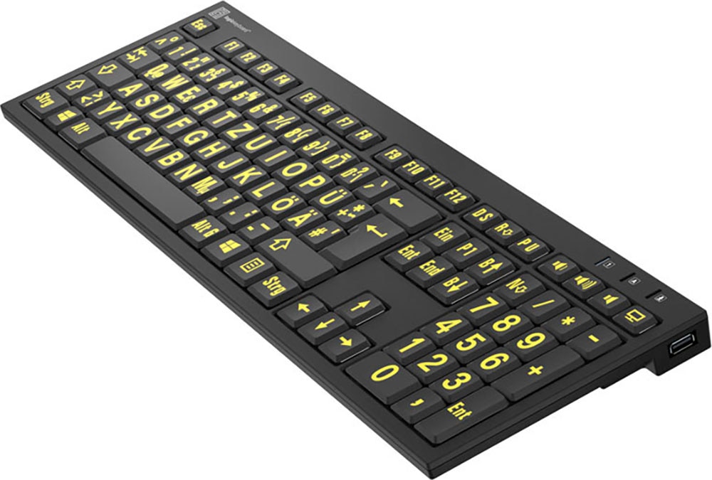 Logickeyboard Slimline-Tastatur »XL-Print Yellow on Black DE (PC/Nero)«, (Ziffernblock-USB-Hub)