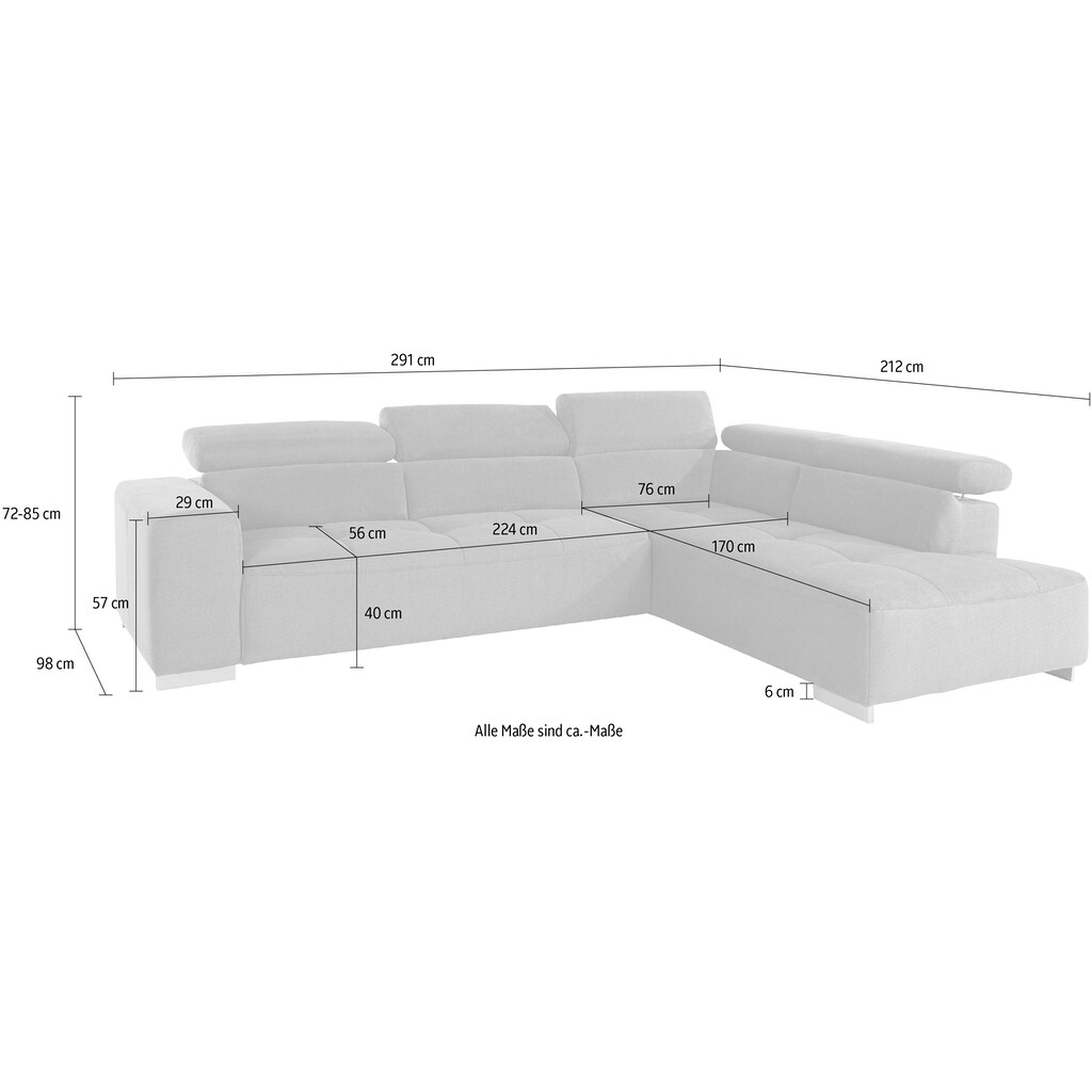 COTTA Ecksofa »Hemingway«, wahlweise mit Kopf- und Sitztiefenverstellung
