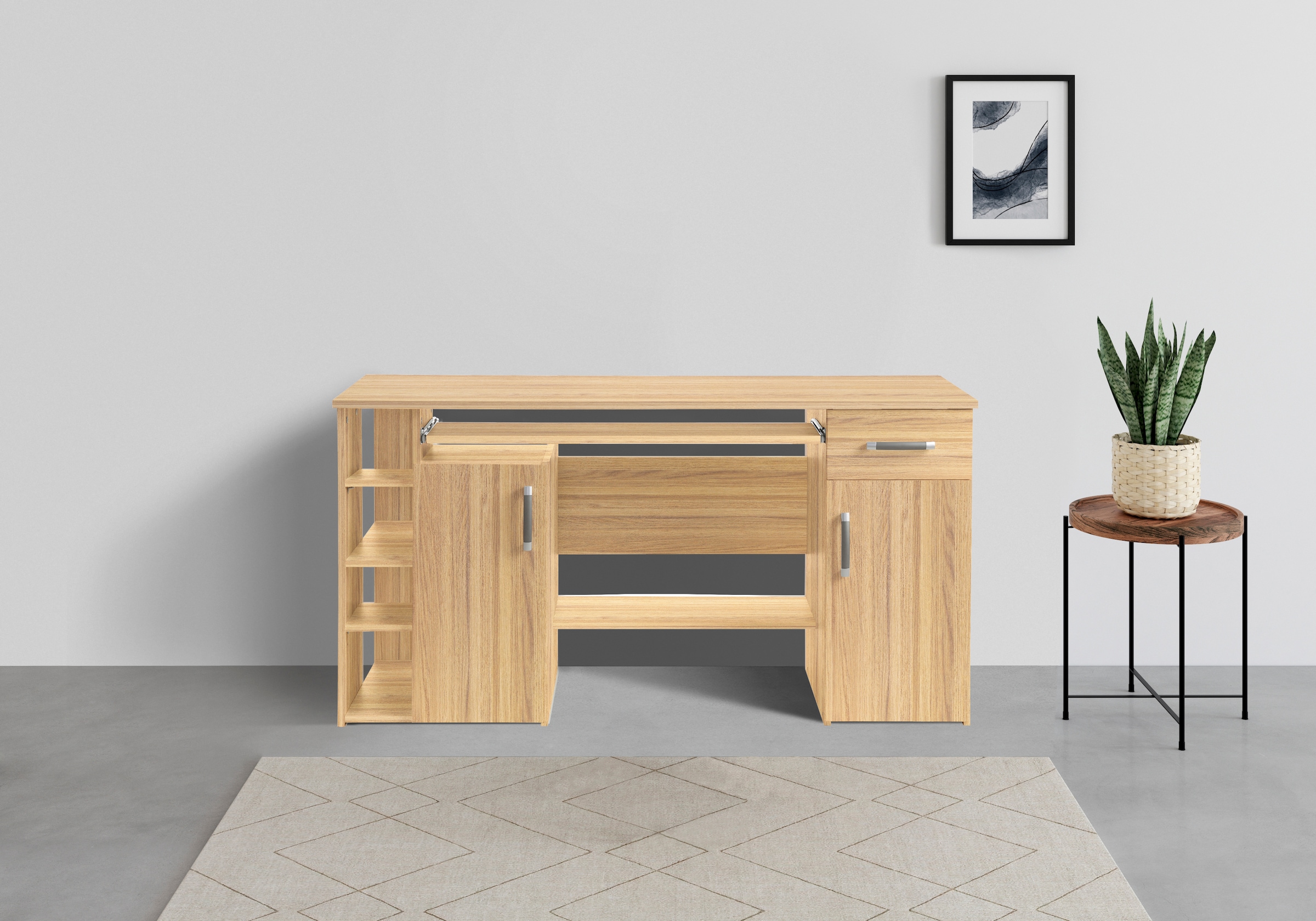 VOGL Möbelfabrik Schreibtisch »Tim mit seitlich offenen Fächern & Tastaturauszug,«, Druckerablage, 1 Schublade, Breite 138 cm, Made in Germany